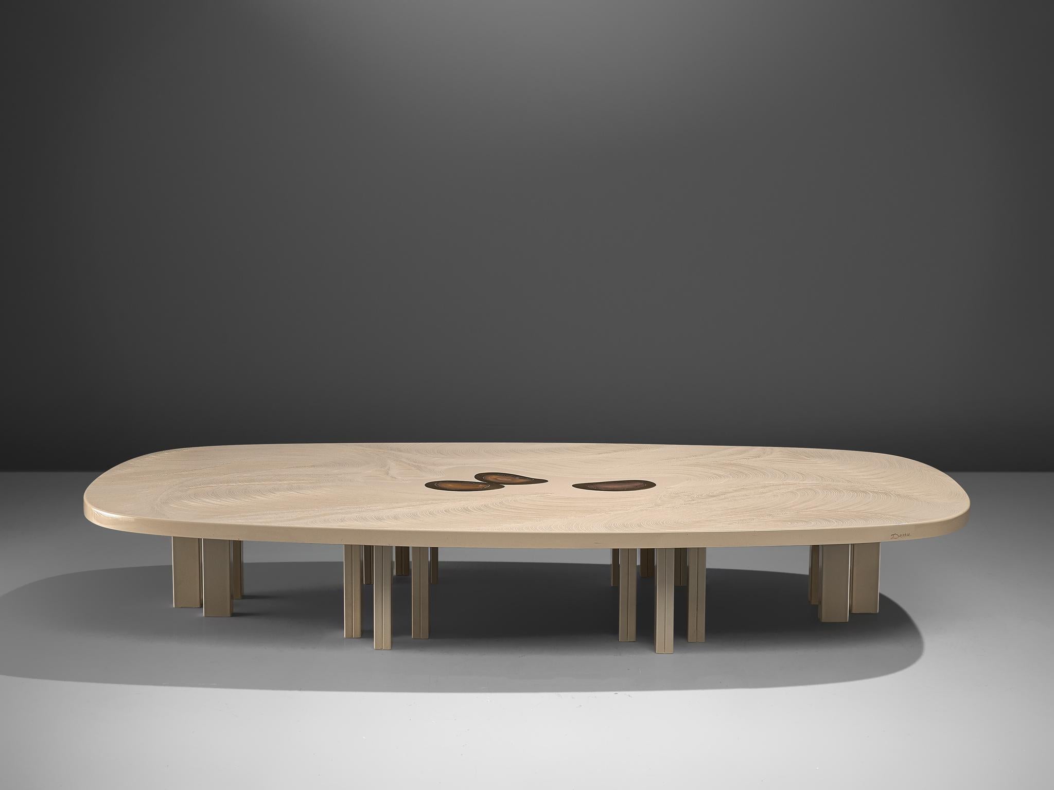 Post-Modern Jean Claude Dresse Resin Coffee Table Inlayed with Agate