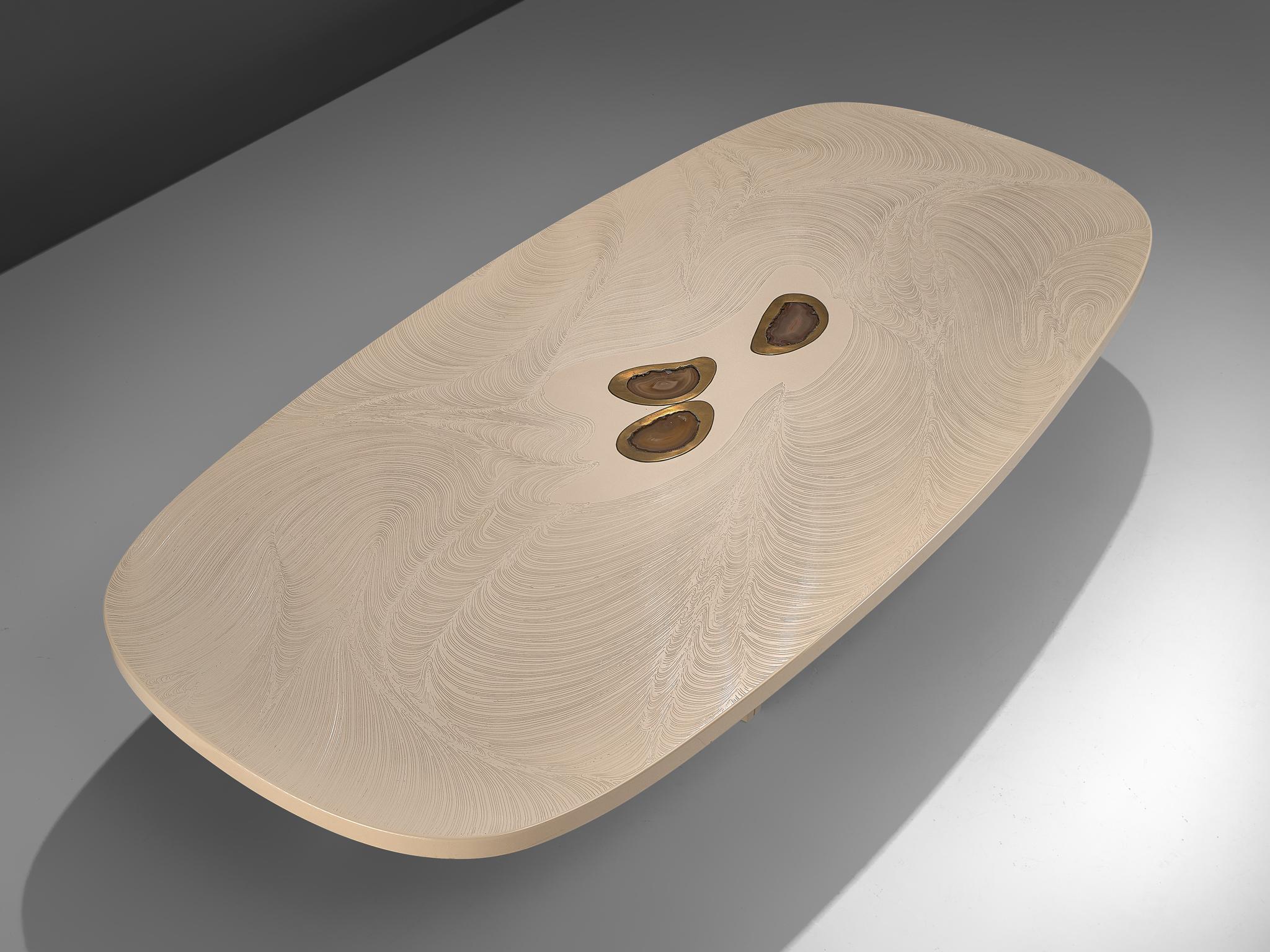 Belgian Jean Claude Dresse Resin Coffee Table Inlayed with Agate