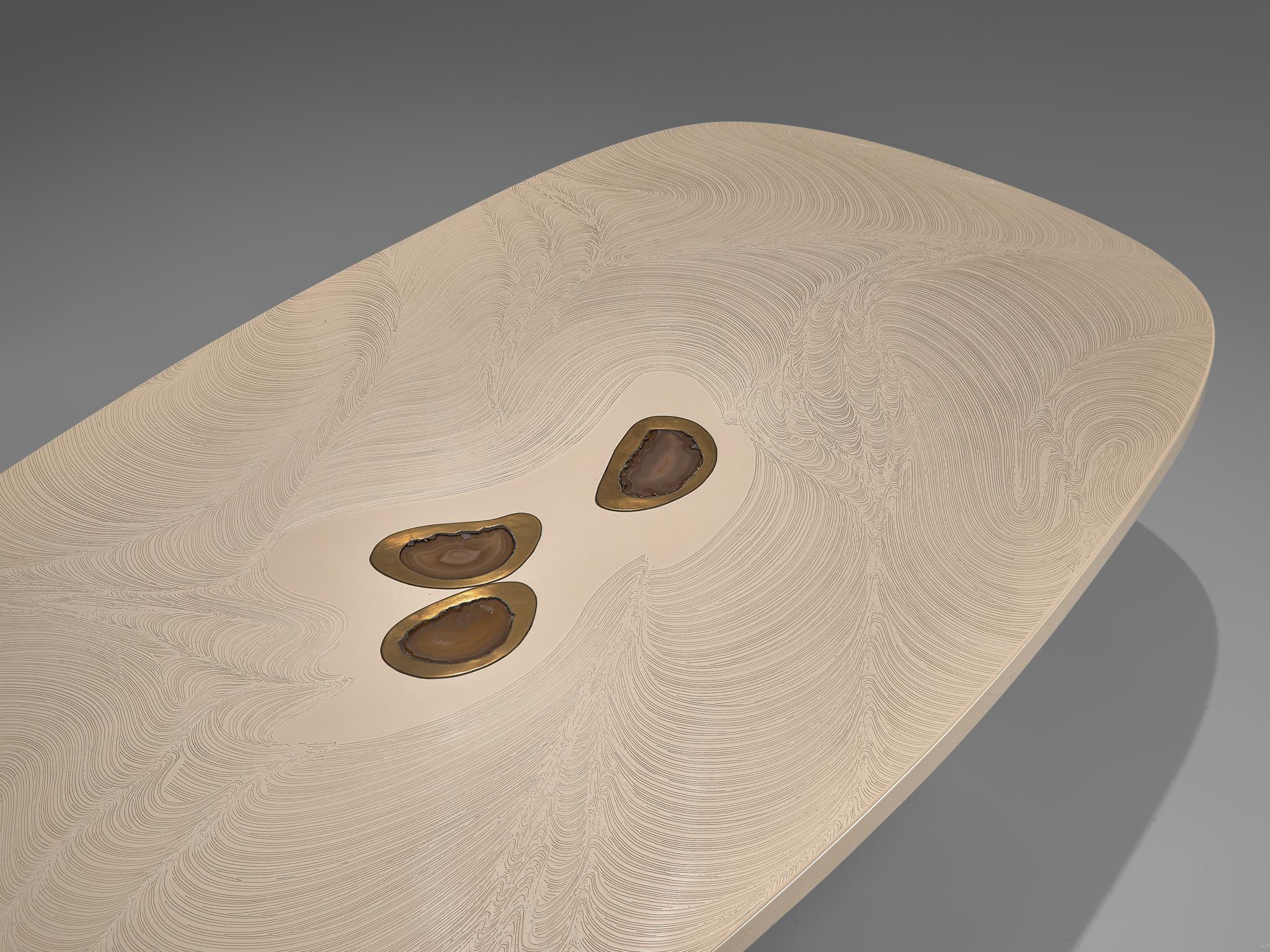 Steel Jean Claude Dresse Resin Coffee Table Inlayed with Agate