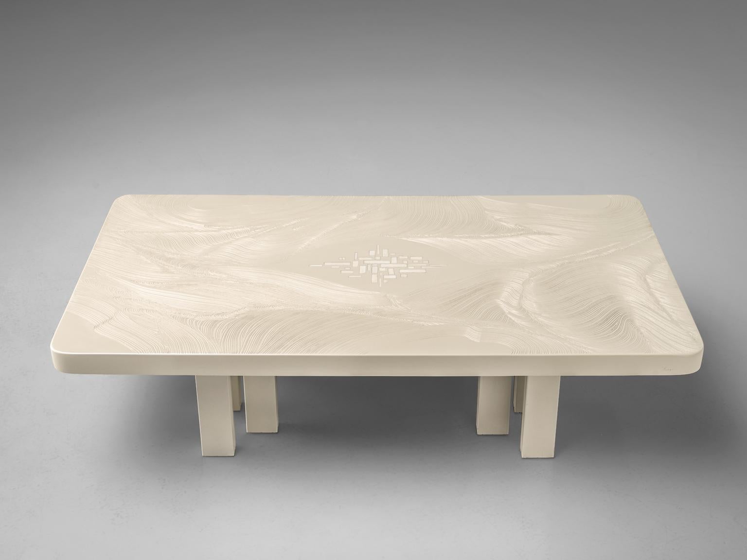 Jean Claude dresse, coffee table, resin, steel and bone, Belgium, 1970s.

This stunning resin coffee table is a design by the hand of Belgian designer Jean Claude Dresse. This coffee table is made out of a resin table top, resting on lacquered