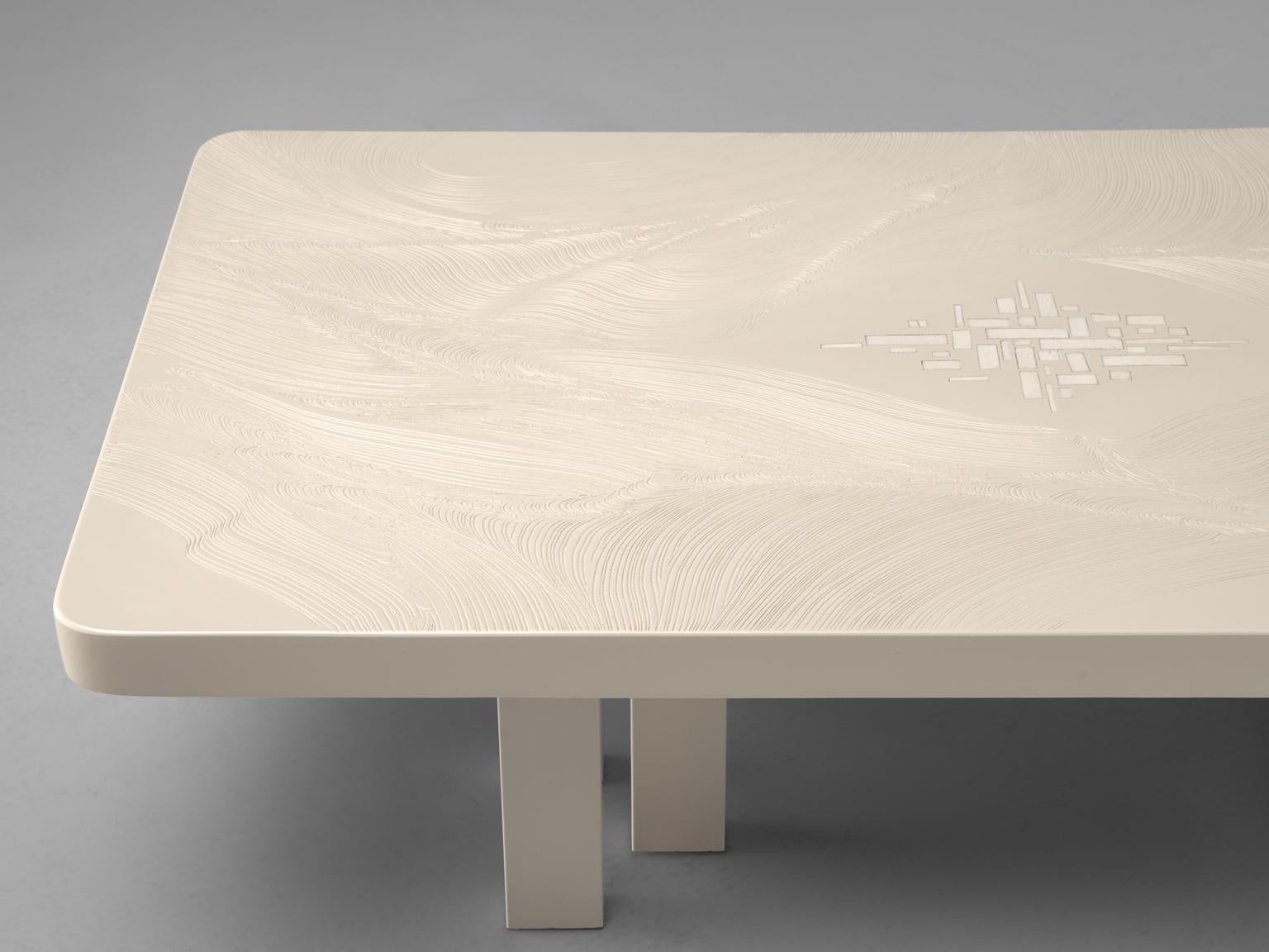 Belgian Jean Claude Dresse Resin Coffee Table with Inlayed Bone