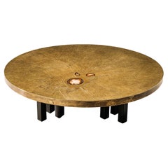 Jean Claude Dresse Round Coffee Table in Brass Mosaic and Brazilian Agate
