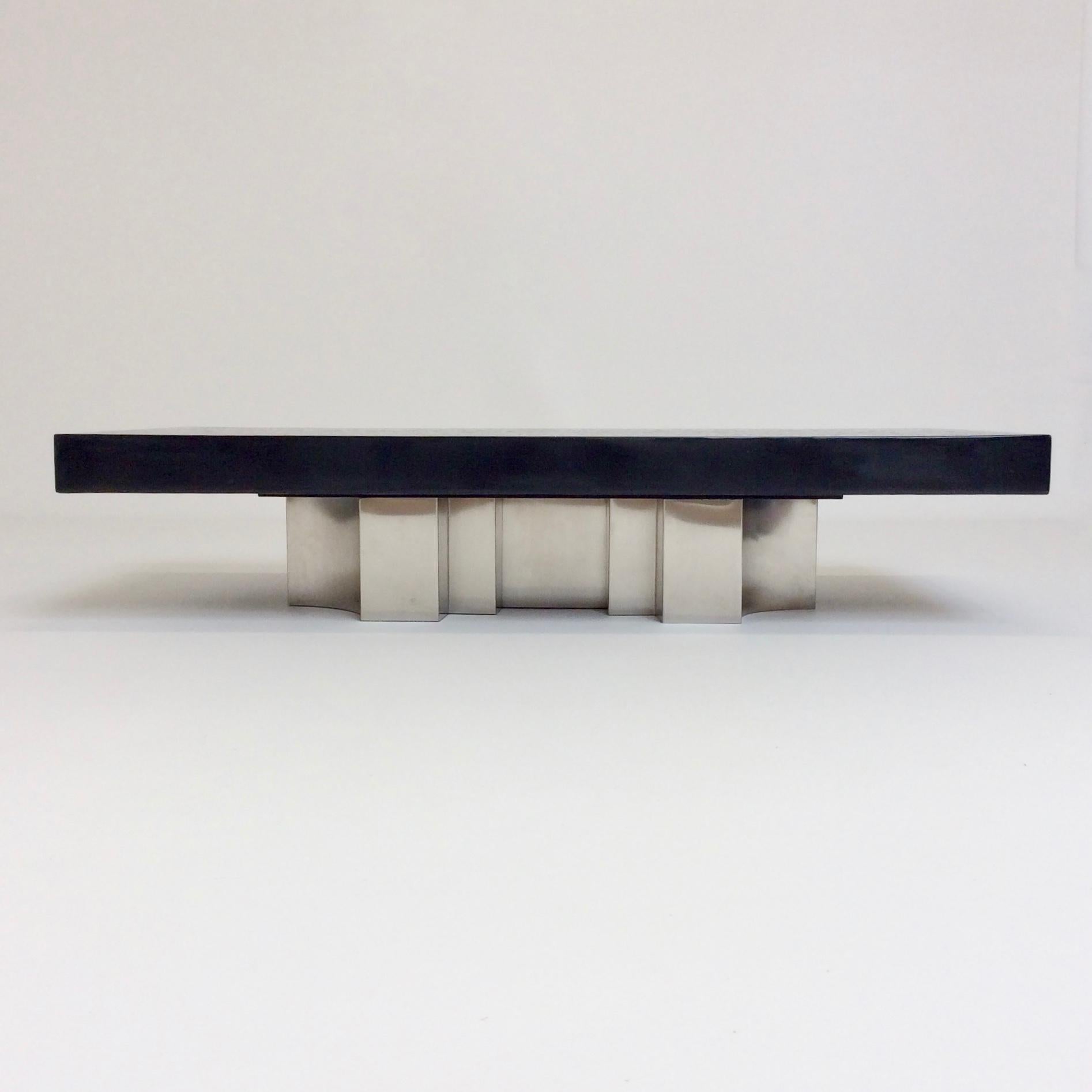 Jean Claude Dresse Signed Coffee Table with Hematite Inlay, circa 1970, Belgium 7