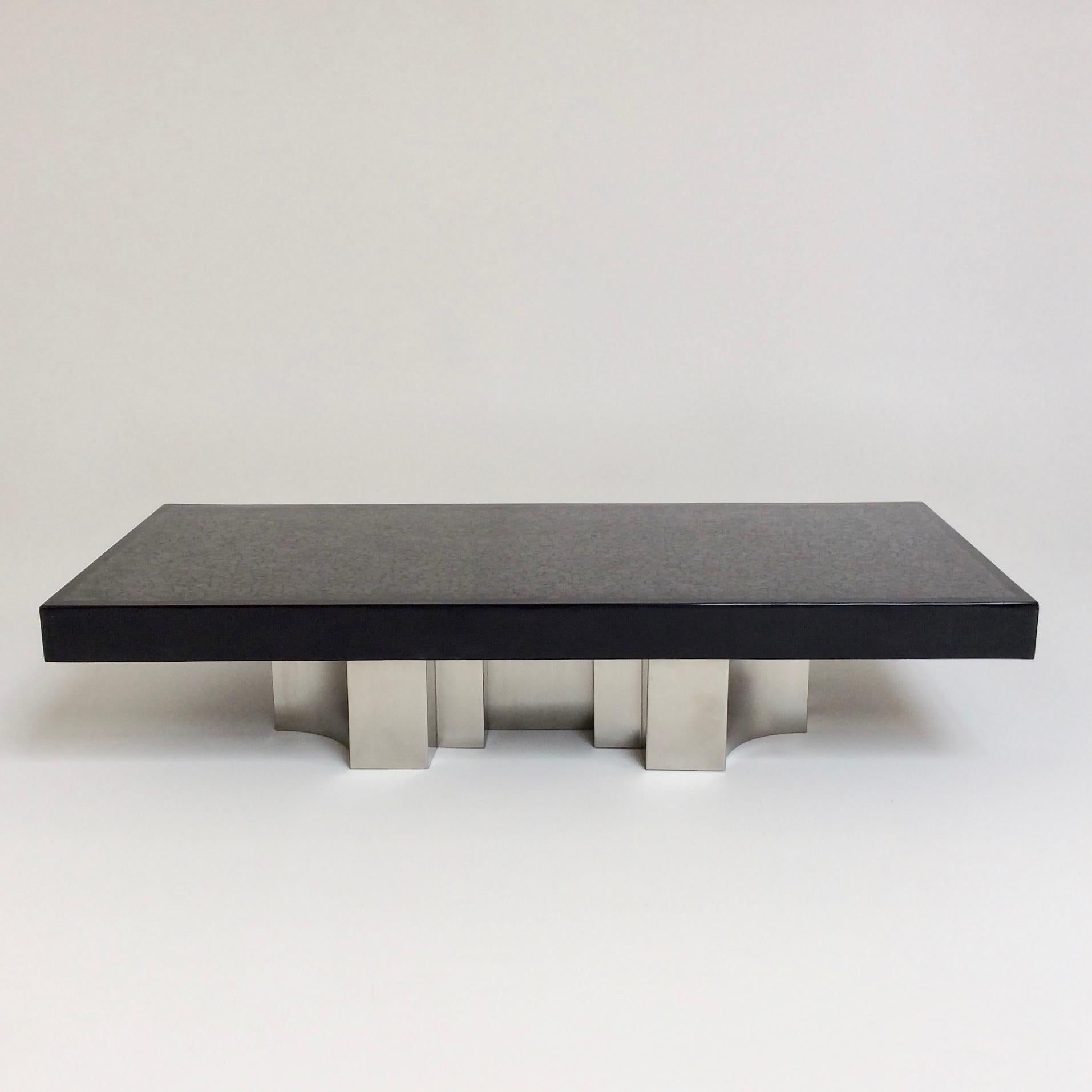 Jean Claude Dresse Signed Coffee Table with Hematite Inlay, circa 1970, Belgium 12