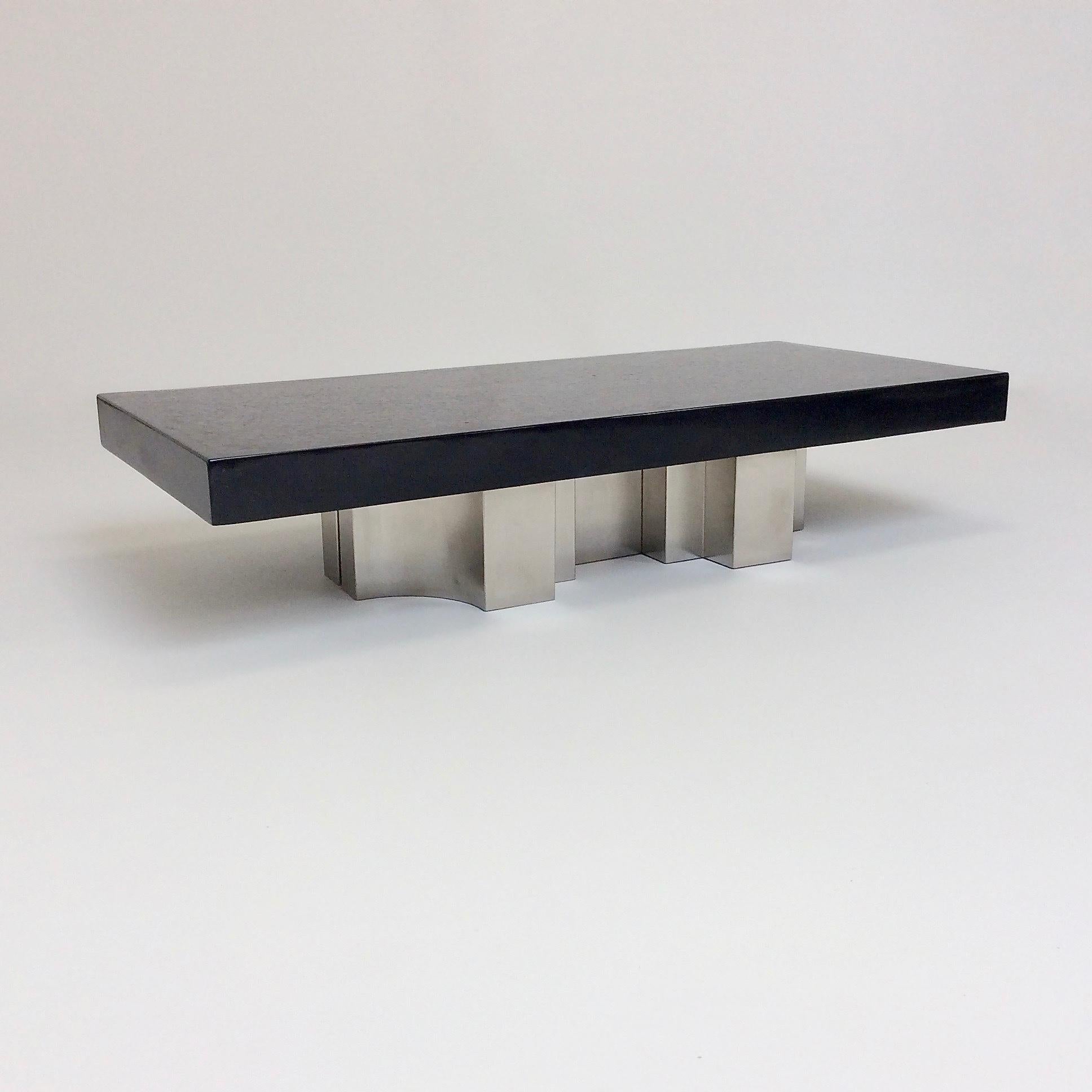 Jean Claude Dresse Signed Coffee Table with Hematite Inlay, circa 1970, Belgium 13