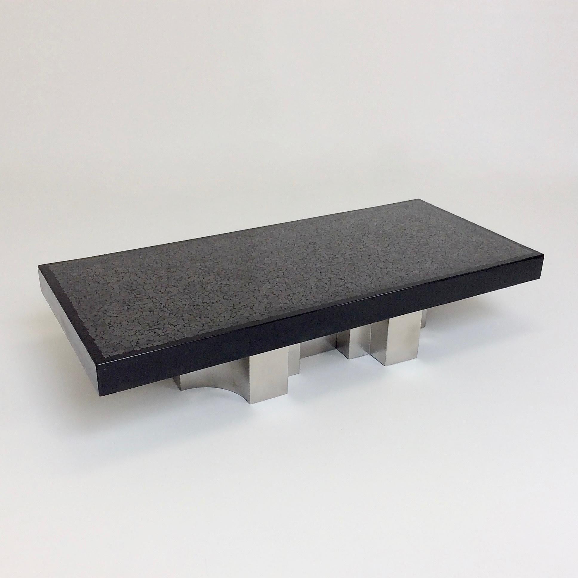 Belgian Jean Claude Dresse Signed Coffee Table with Hematite Inlay, circa 1970, Belgium