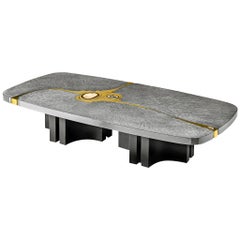 Jean Claude Dresse Steel and Brass Coffee Table with Inlayed Agate