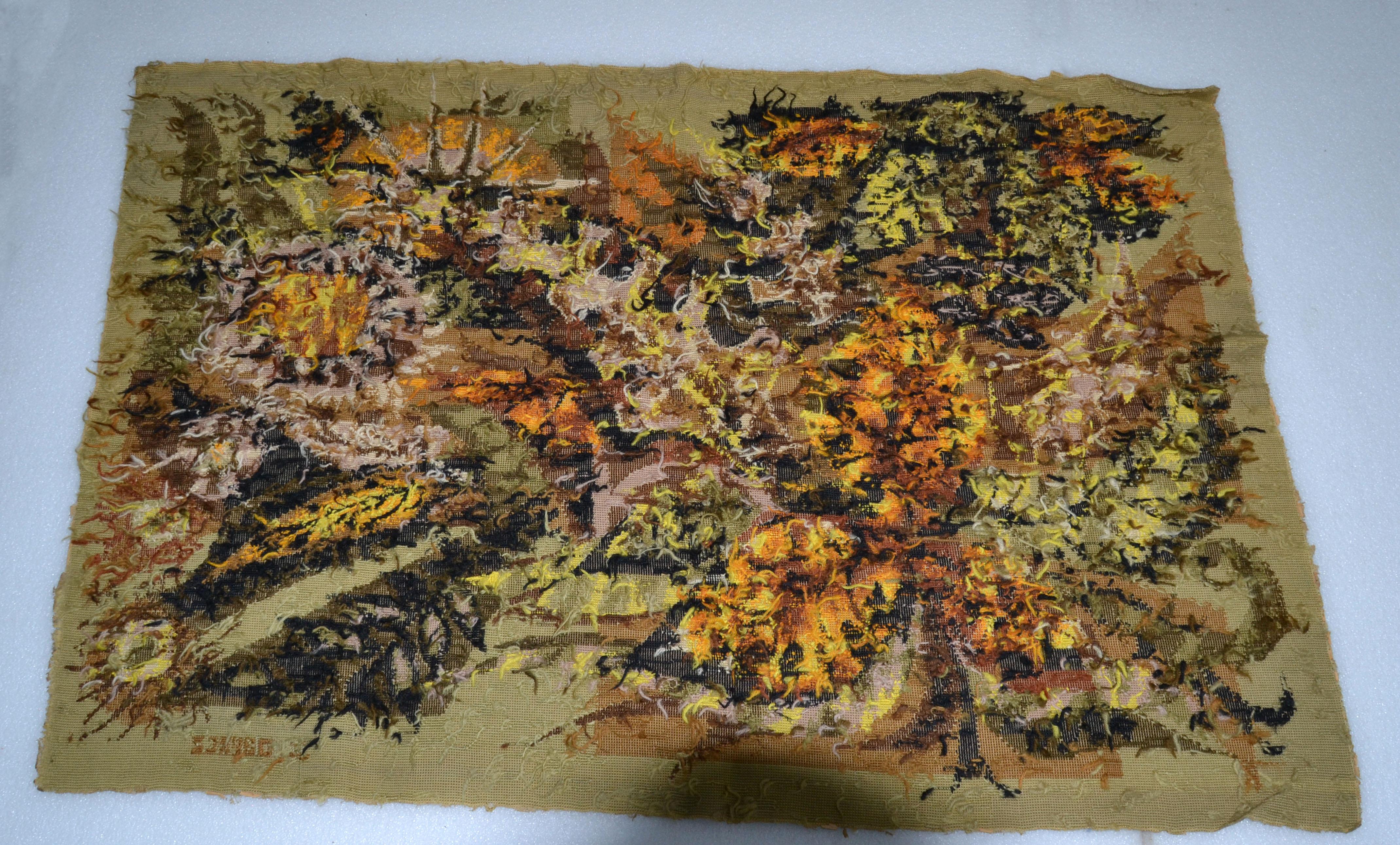 Mid-20th Century Jean-Claude Duprez Handwoven French Wool & Cotton Tapestry Fall Leaves 1960