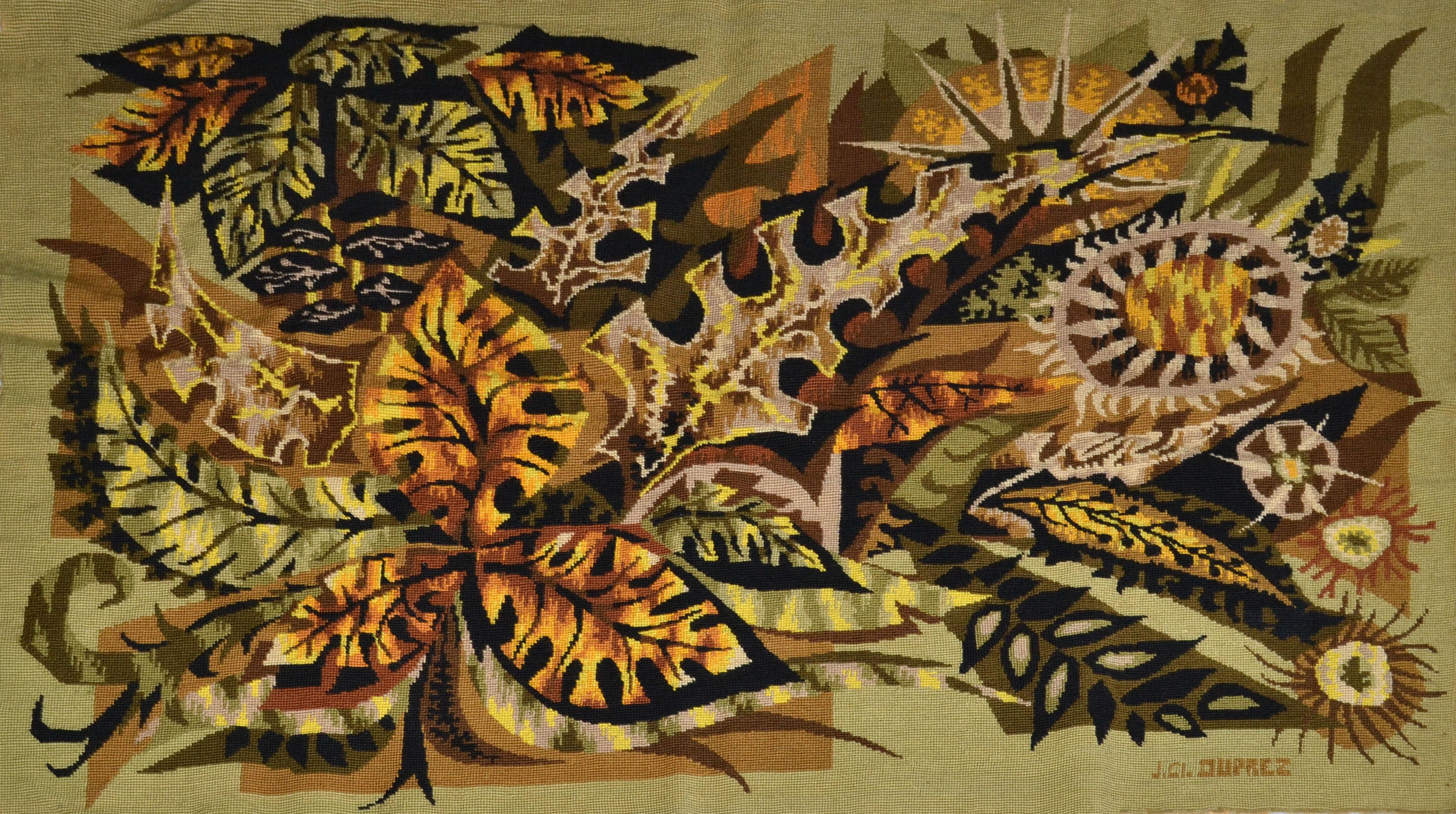 Jean-Claude Duprez Handwoven French Wool & Cotton Tapestry Fall Leaves 1960