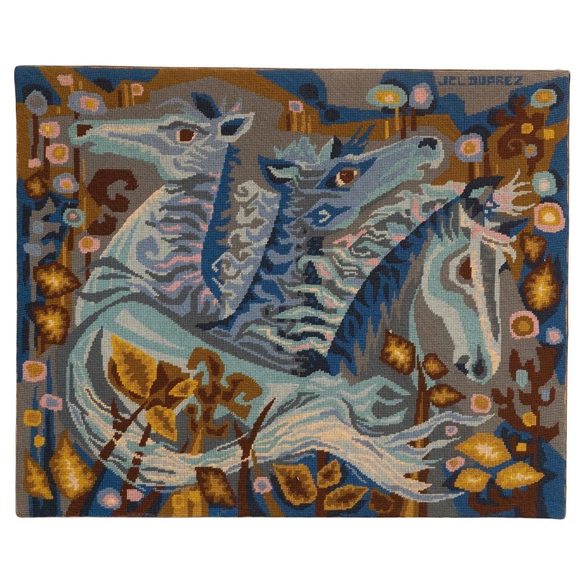 Jean Claude Duprez Tapisserie Vintage "Les Chevaux d'Azur", circa 1960