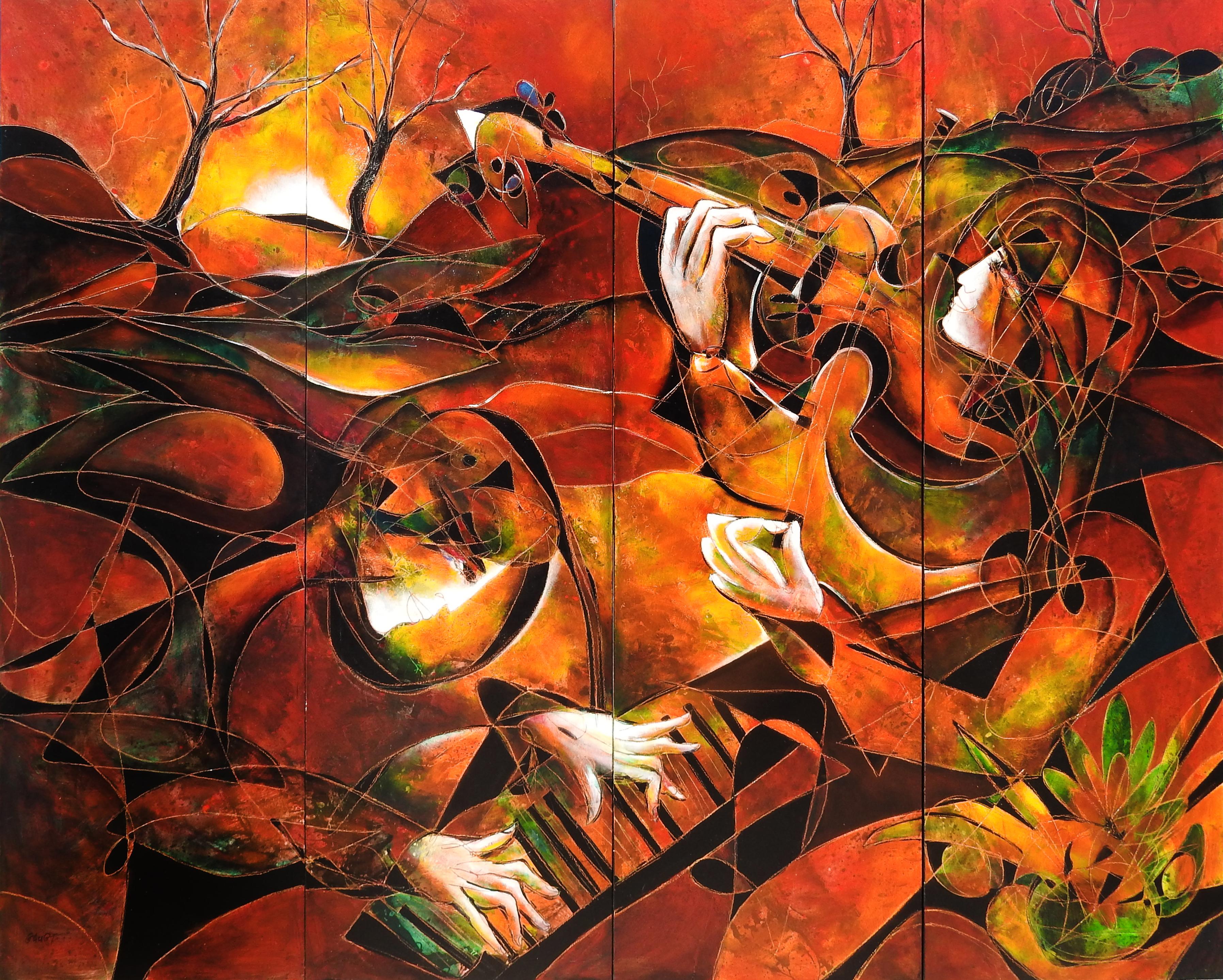 "Au Soleil Levant", Jean-Claude Gaugy, huile sur toile, 80x96, Contemporary, Music
