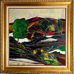 Large Expressionist Oil Painting Hand Carved Wood Panel Jean Claude Gaugy