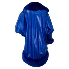 Jean Claude Jitoris Custom Made Cobalt Blue Fox Fur & Leather Coat circa 1990s