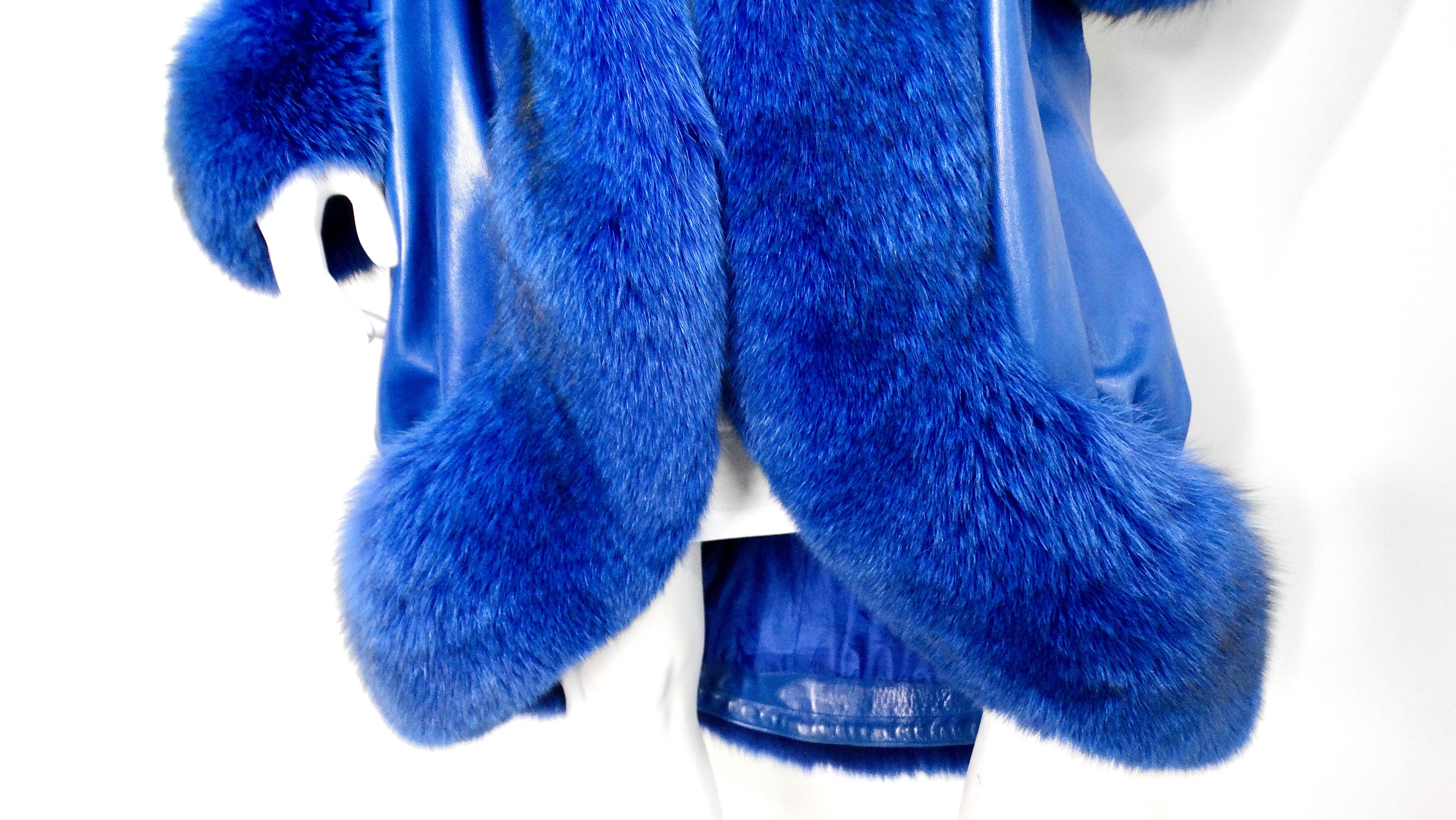 Jean Claude Jitoris CUSTOM MADE Manteau en cuir et fourrure de renard bleu cobalt circa 1990 Bon état - En vente à Scottsdale, AZ