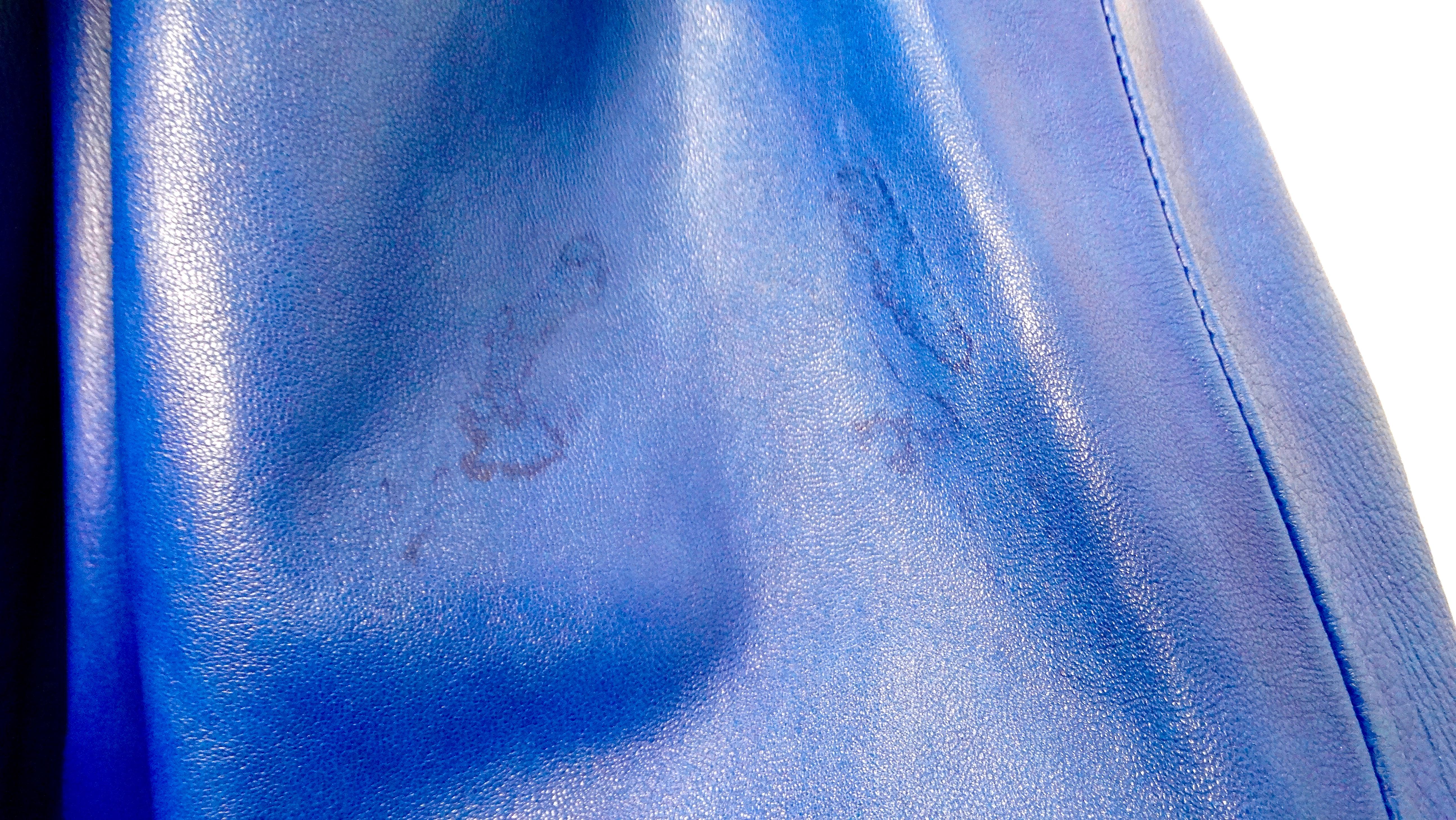 Jean Claude Jitoris CUSTOM MADE Manteau en cuir et fourrure de renard bleu cobalt circa 1990 en vente 2