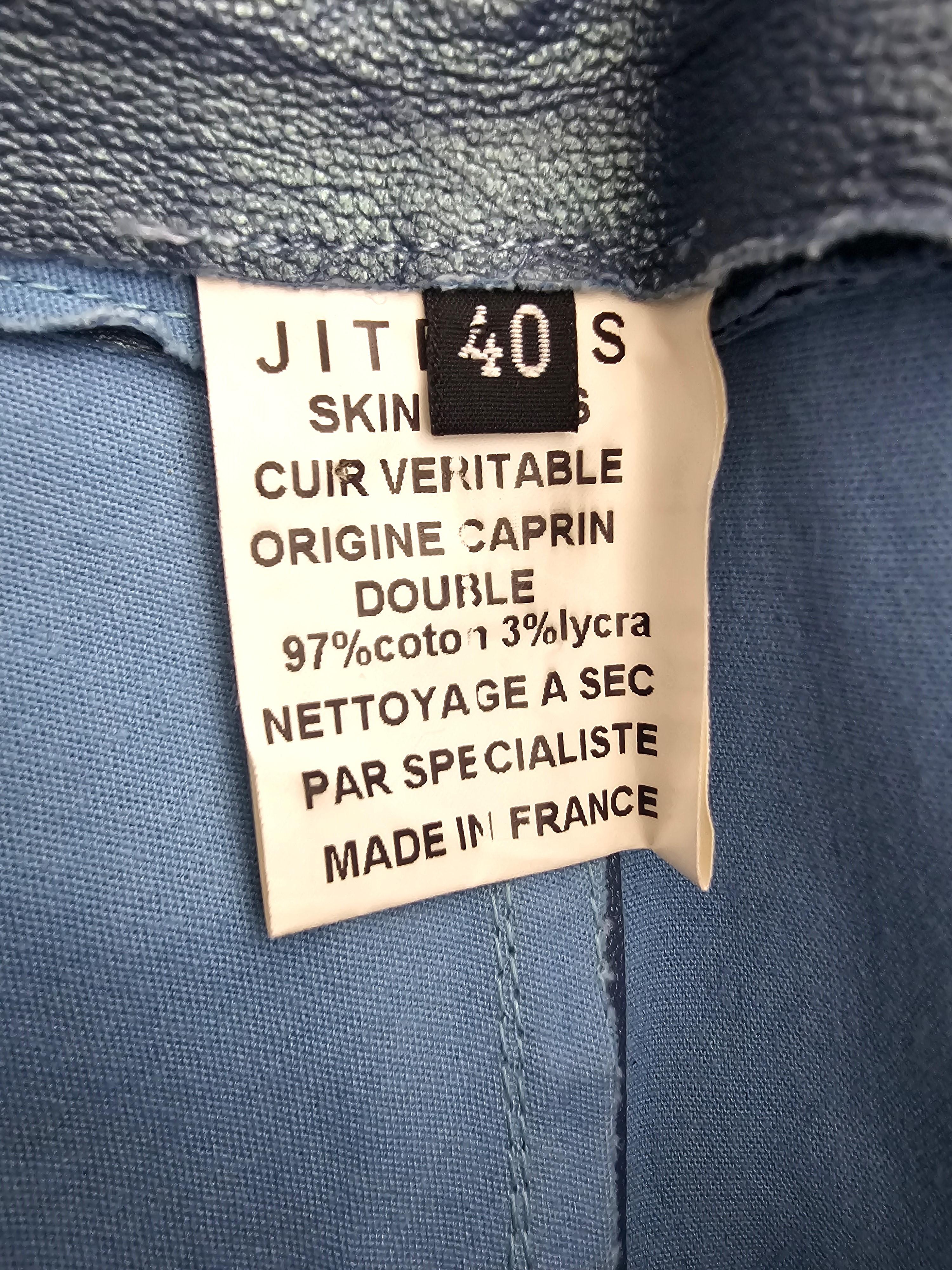 Jean-Claude Jitrois 1990 Pantalon évasé en cuir bleu métallisé en vente 2