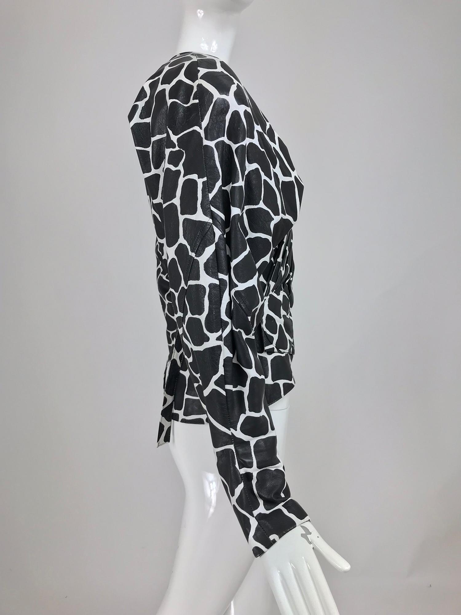 Jean Claude Jitrois Black and White Animal Print Leather Jacket 1980s For Sale 5
