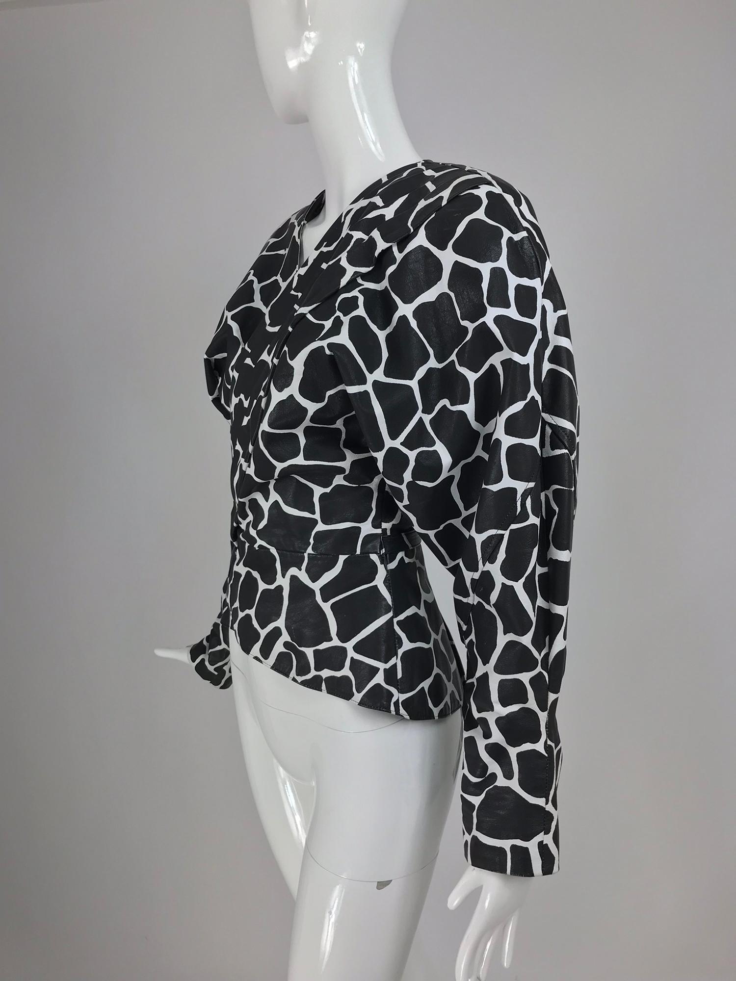 Jean Claude Jitrois Black and White Animal Print Leather Jacket 1980s In Good Condition For Sale In West Palm Beach, FL