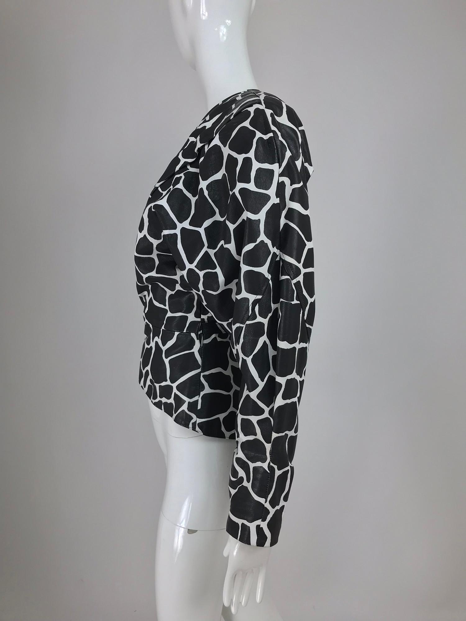 Women's Jean Claude Jitrois Black and White Animal Print Leather Jacket 1980s For Sale