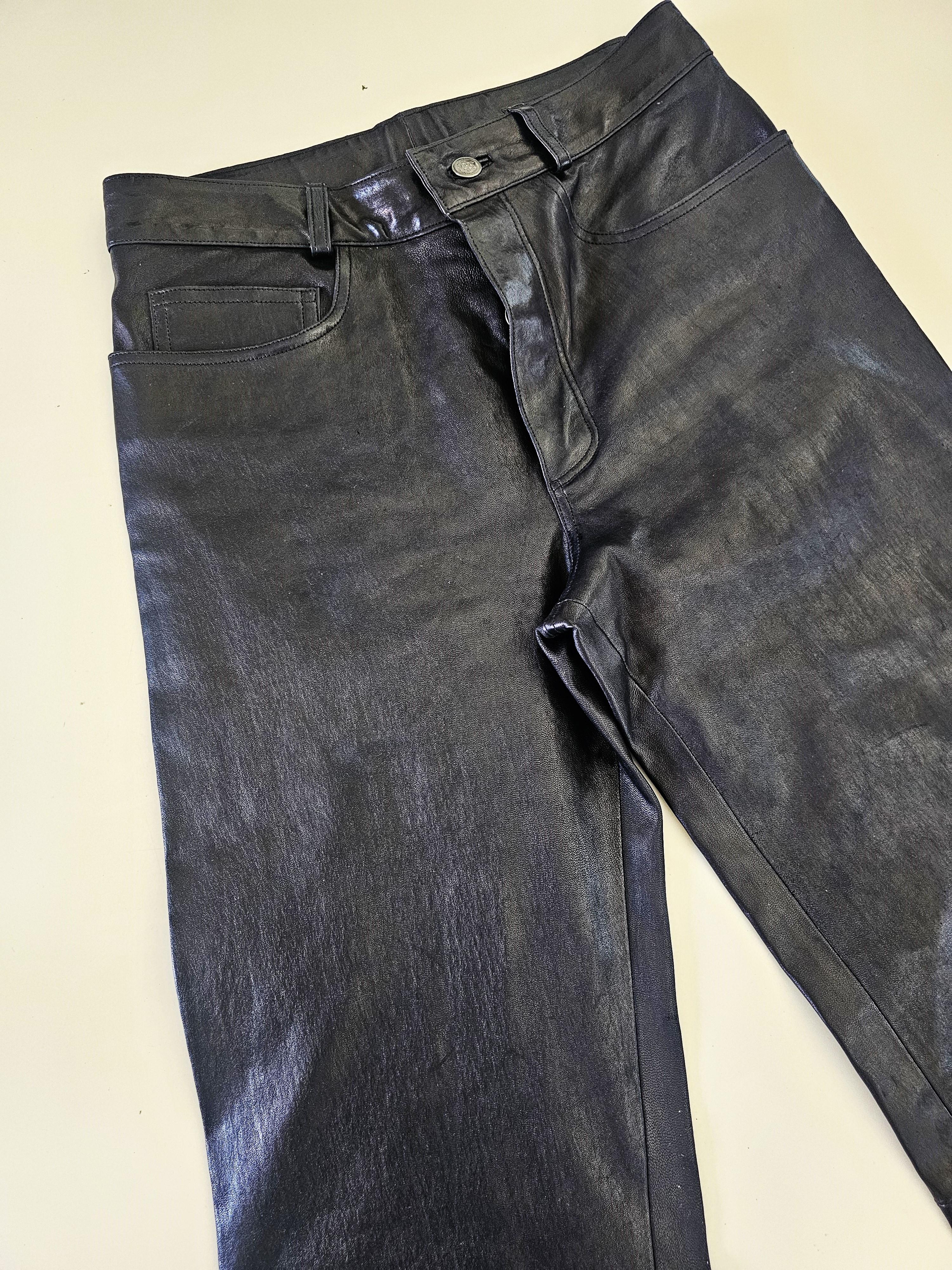 Jean Claude Jitrois Black Lambskin Leather Straight Vintage Pants 1990s For Sale 6