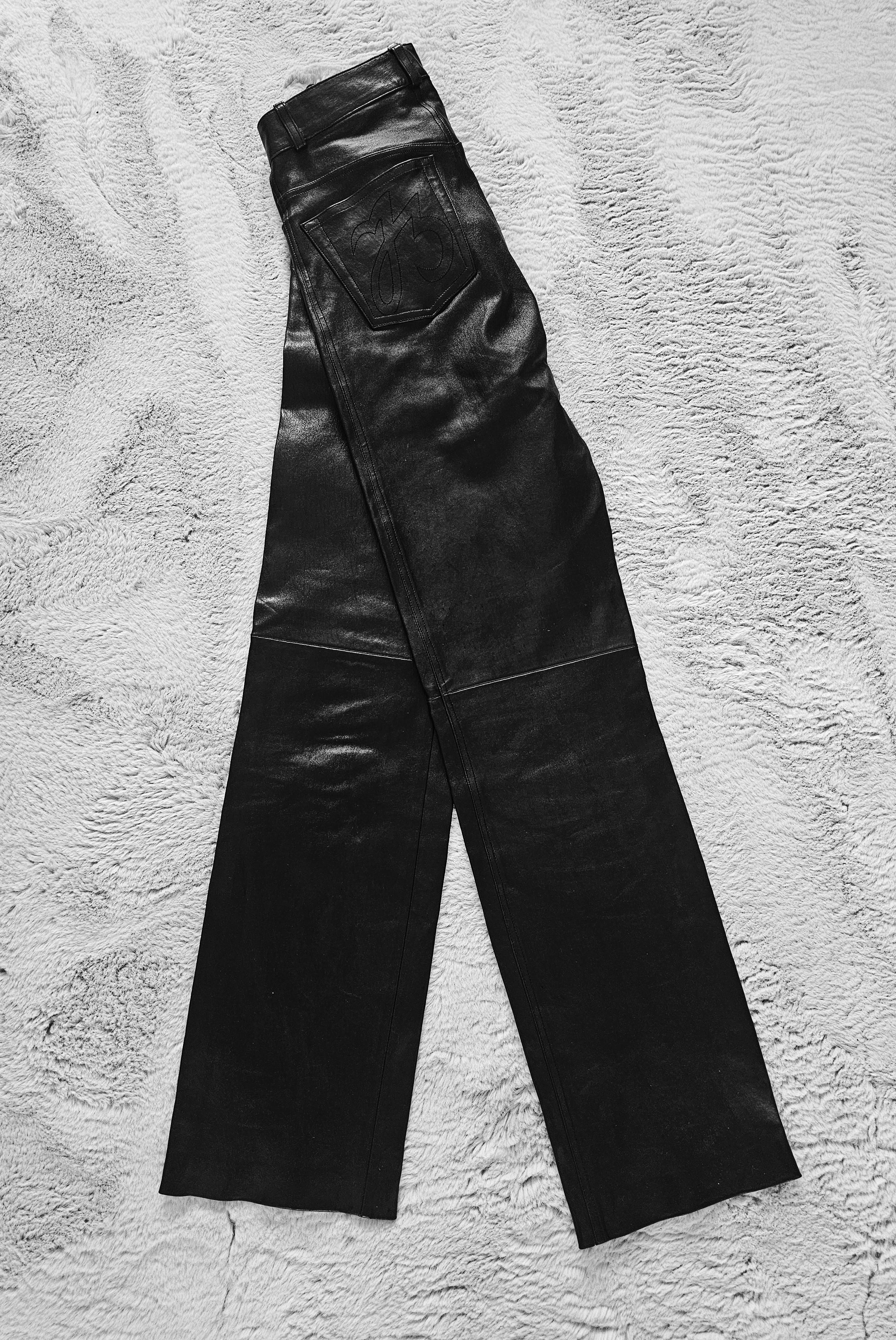 Jean Claude Jitrois Black Lambskin Leather Straight Vintage Pants 1990s For Sale 7