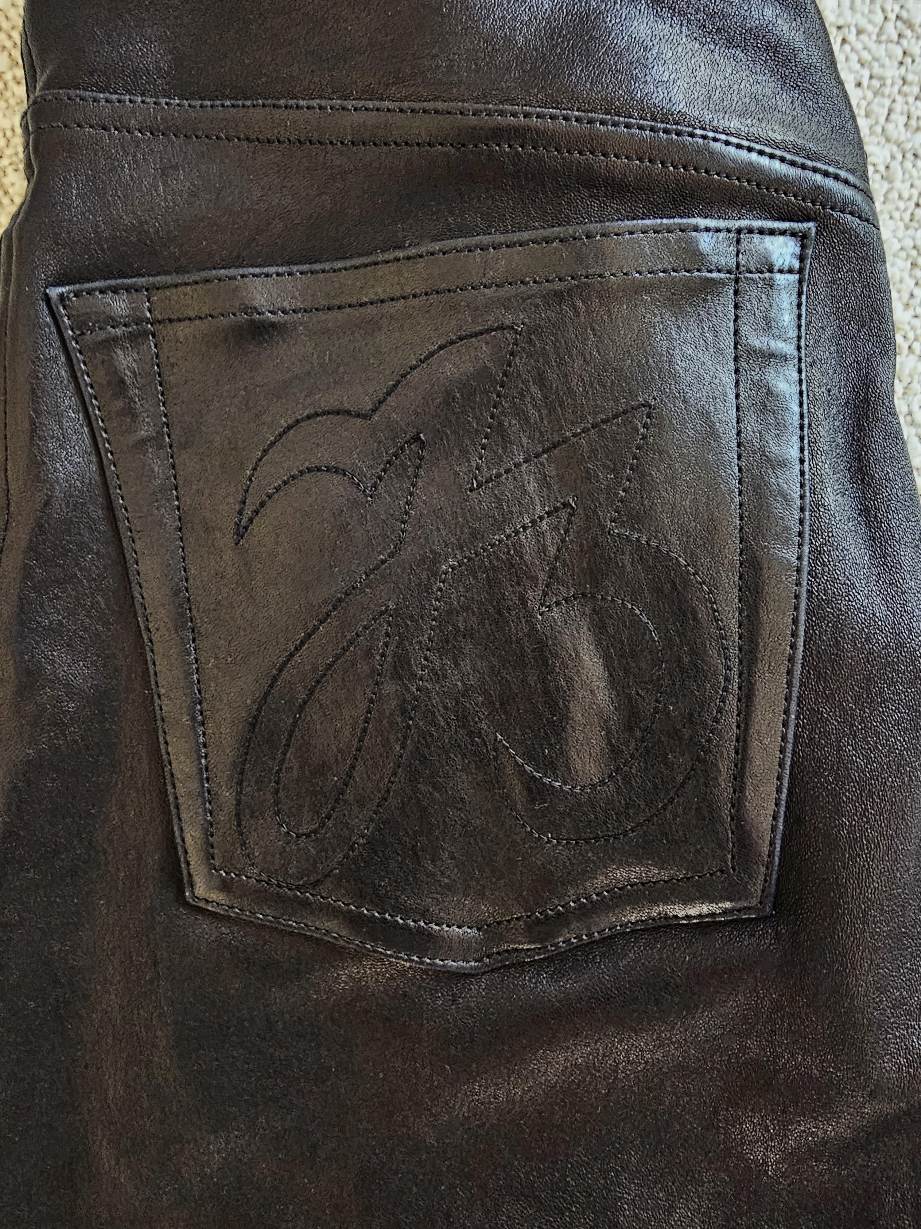 Jean Claude Jitrois Black Lambskin Leather Straight Vintage Pants 1990s For Sale 8