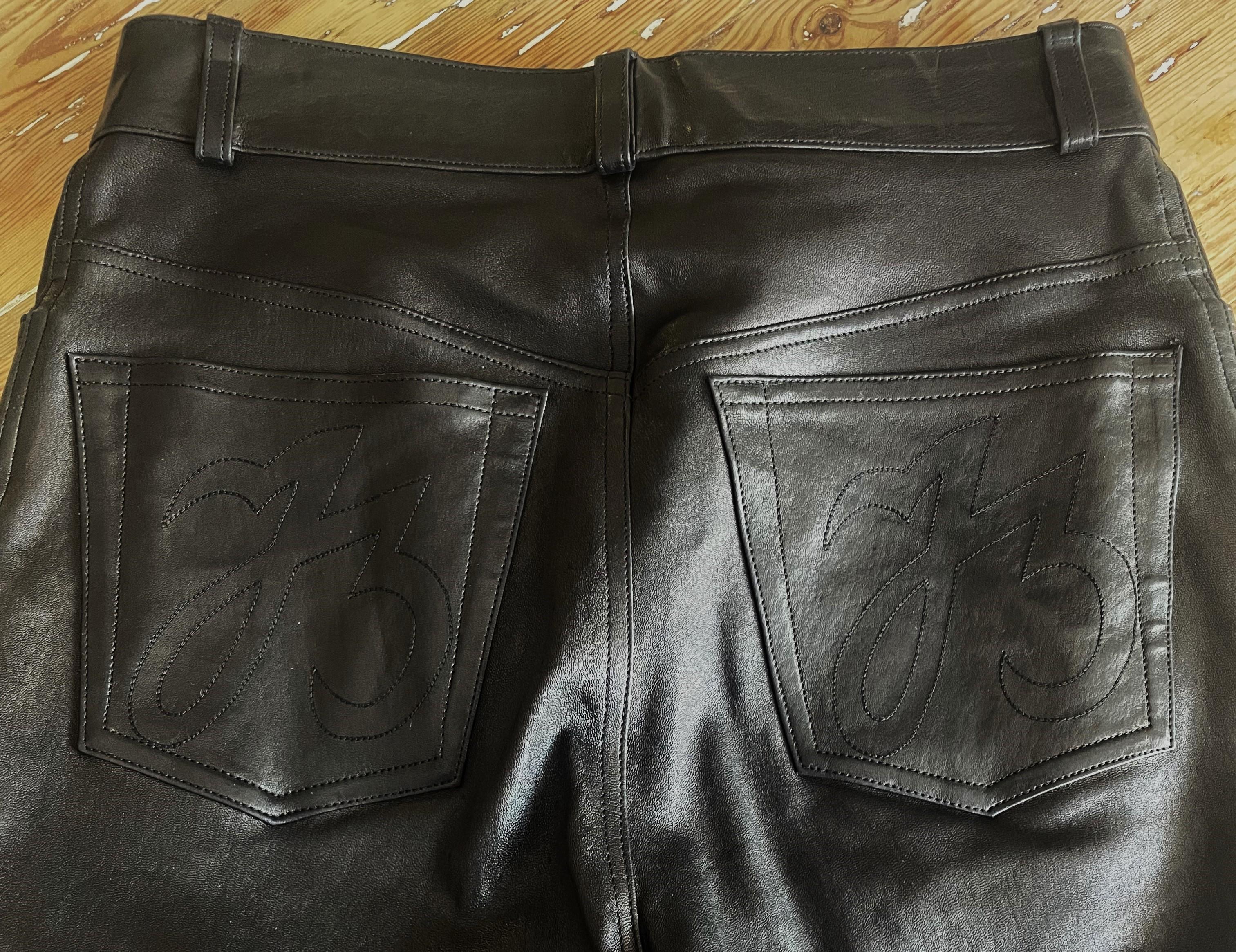 Jean Claude Jitrois Black Lambskin Leather Straight Vintage Pants 1990s In Excellent Condition For Sale In 'S-HERTOGENBOSCH, NL