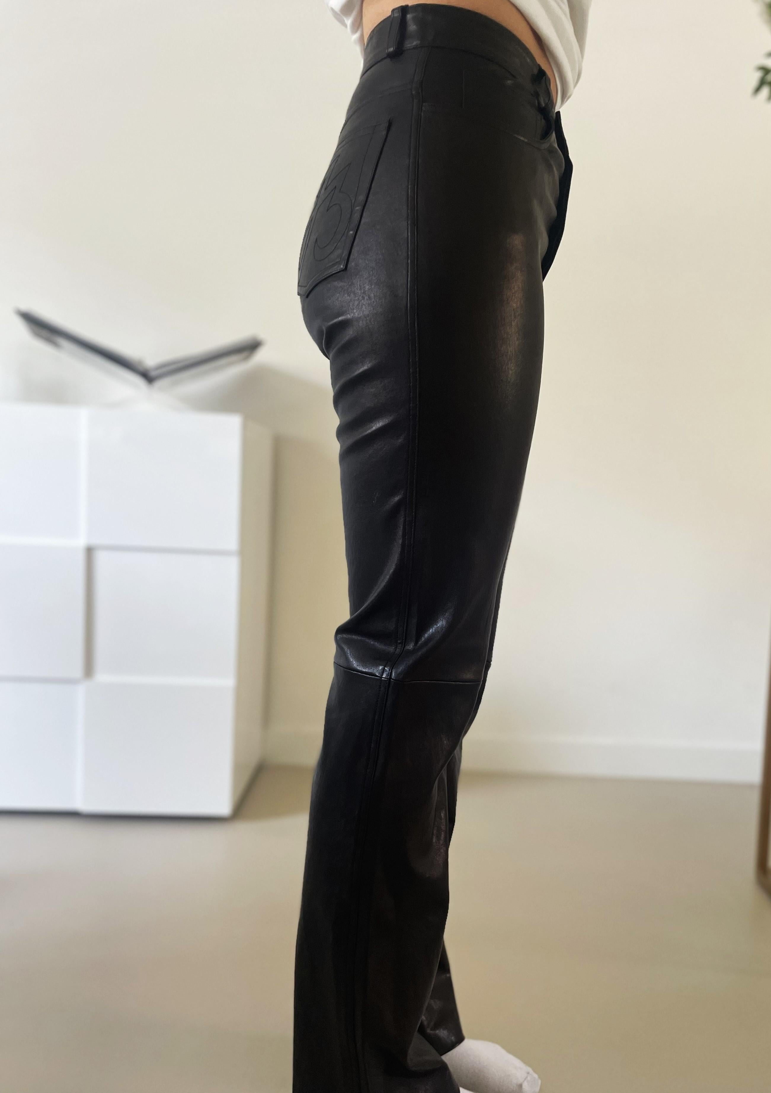 Jean Claude Jitrois Black Lambskin Leather Straight Vintage Pants 1990s