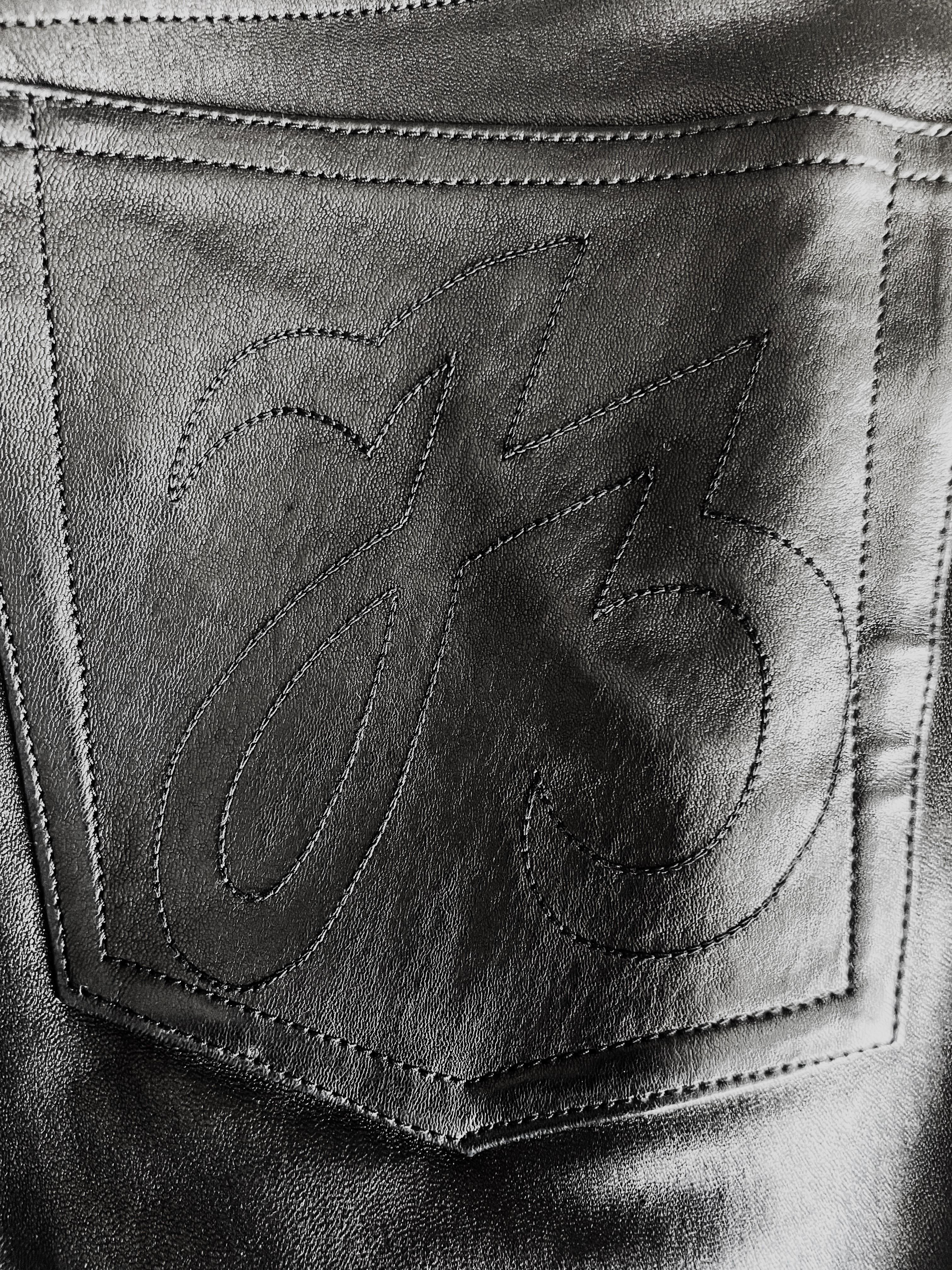 Jean Claude Jitrois Black Lambskin Leather Straight Vintage Pants 1990s For Sale 3