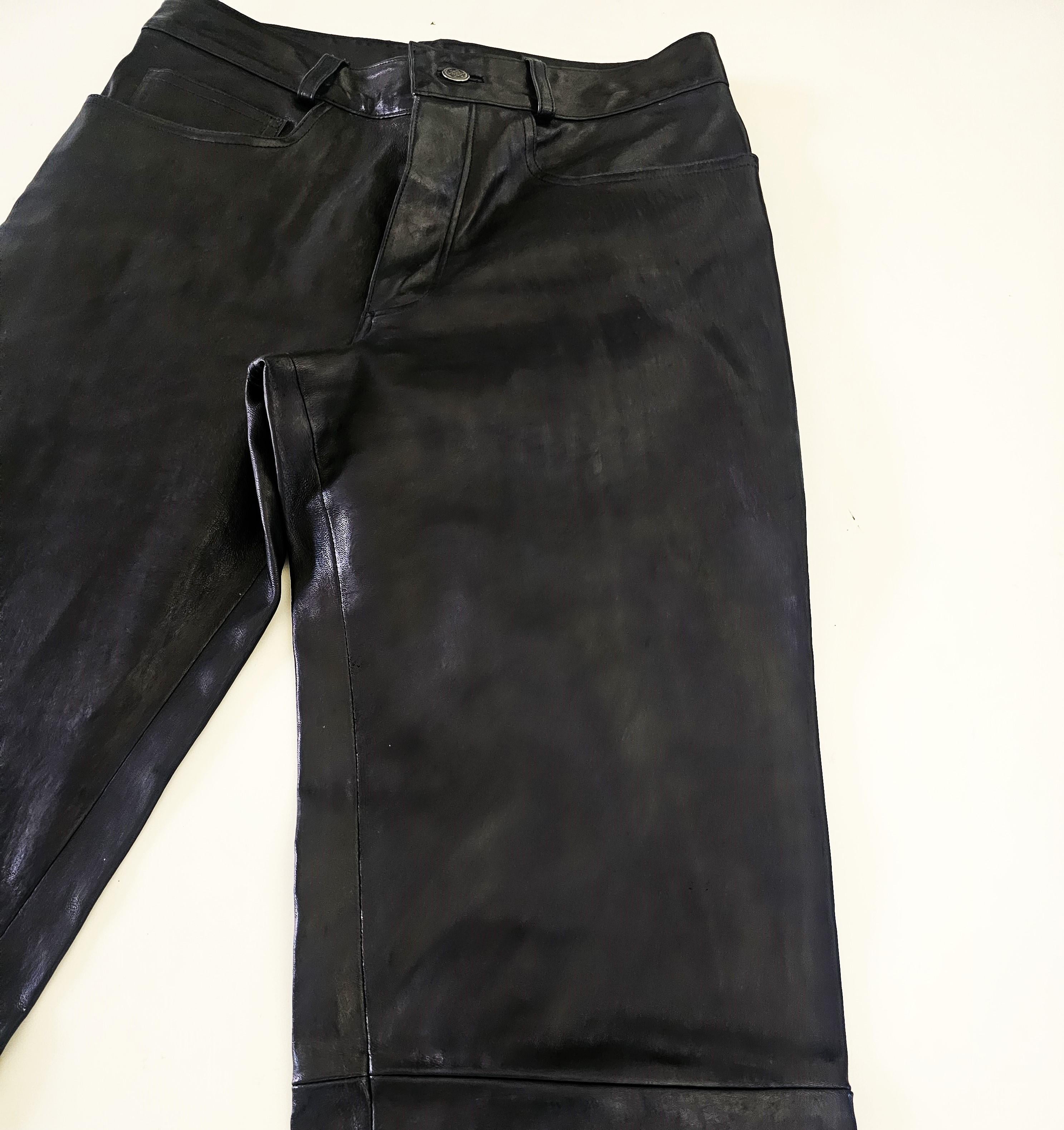 Jean Claude Jitrois Black Lambskin Leather Straight Vintage Pants 1990s For Sale 5