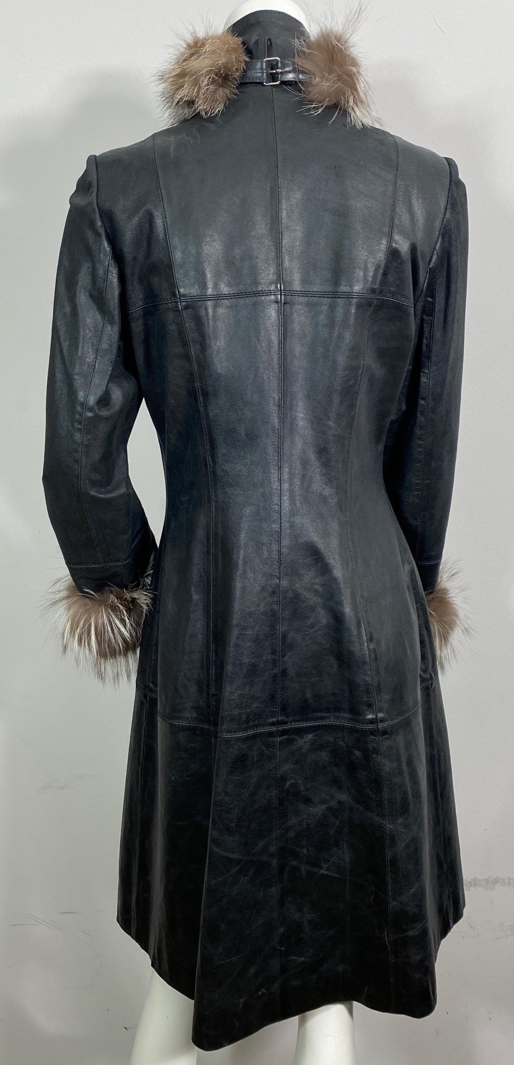 Jean Claude Jitrois Black Nappa Leather Coat with Fox-Size 38 For Sale 10