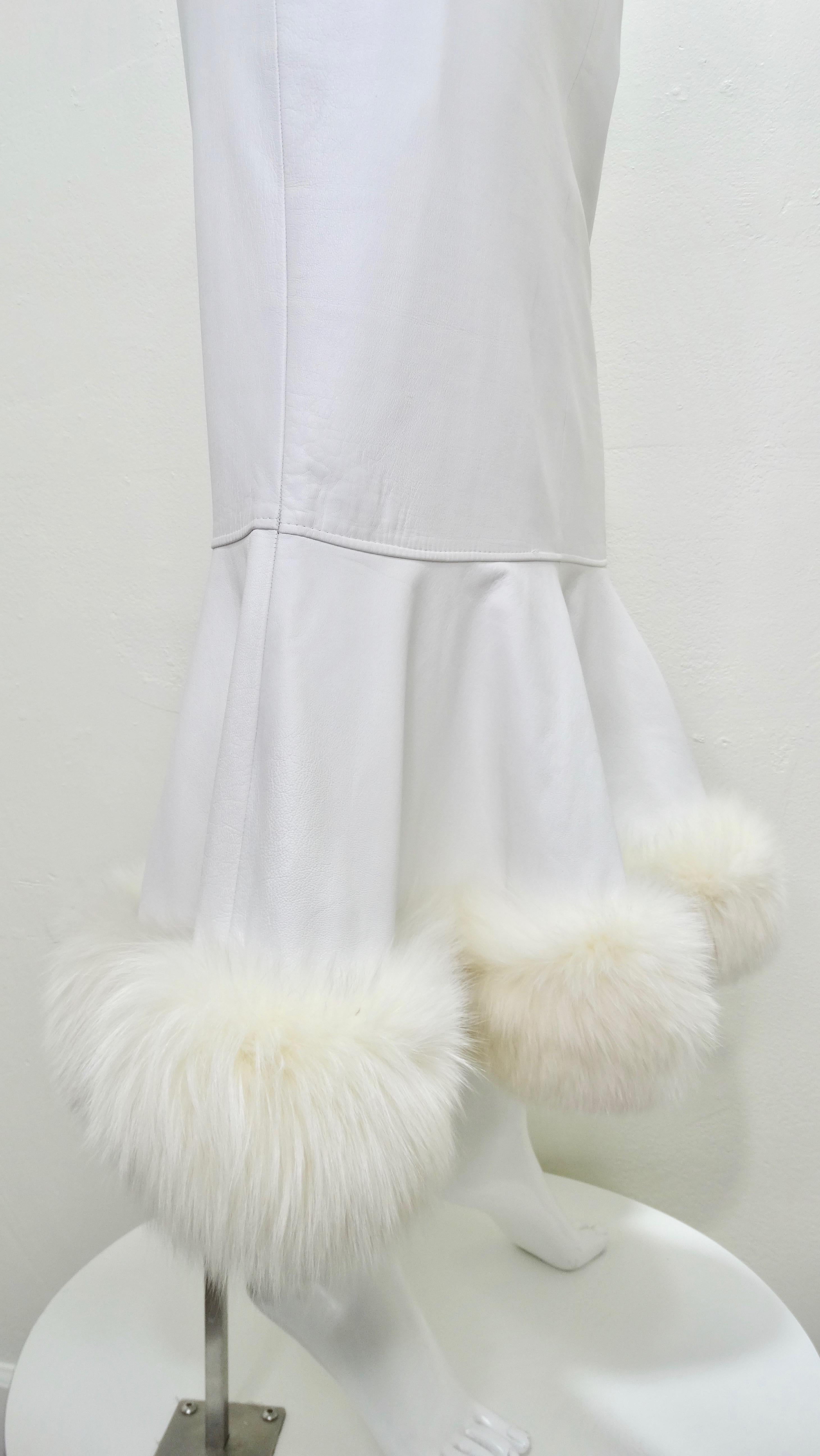 Gris Jean-Claude Jitrois - Jupe haute couture en cuir bordée de fourrure  en vente