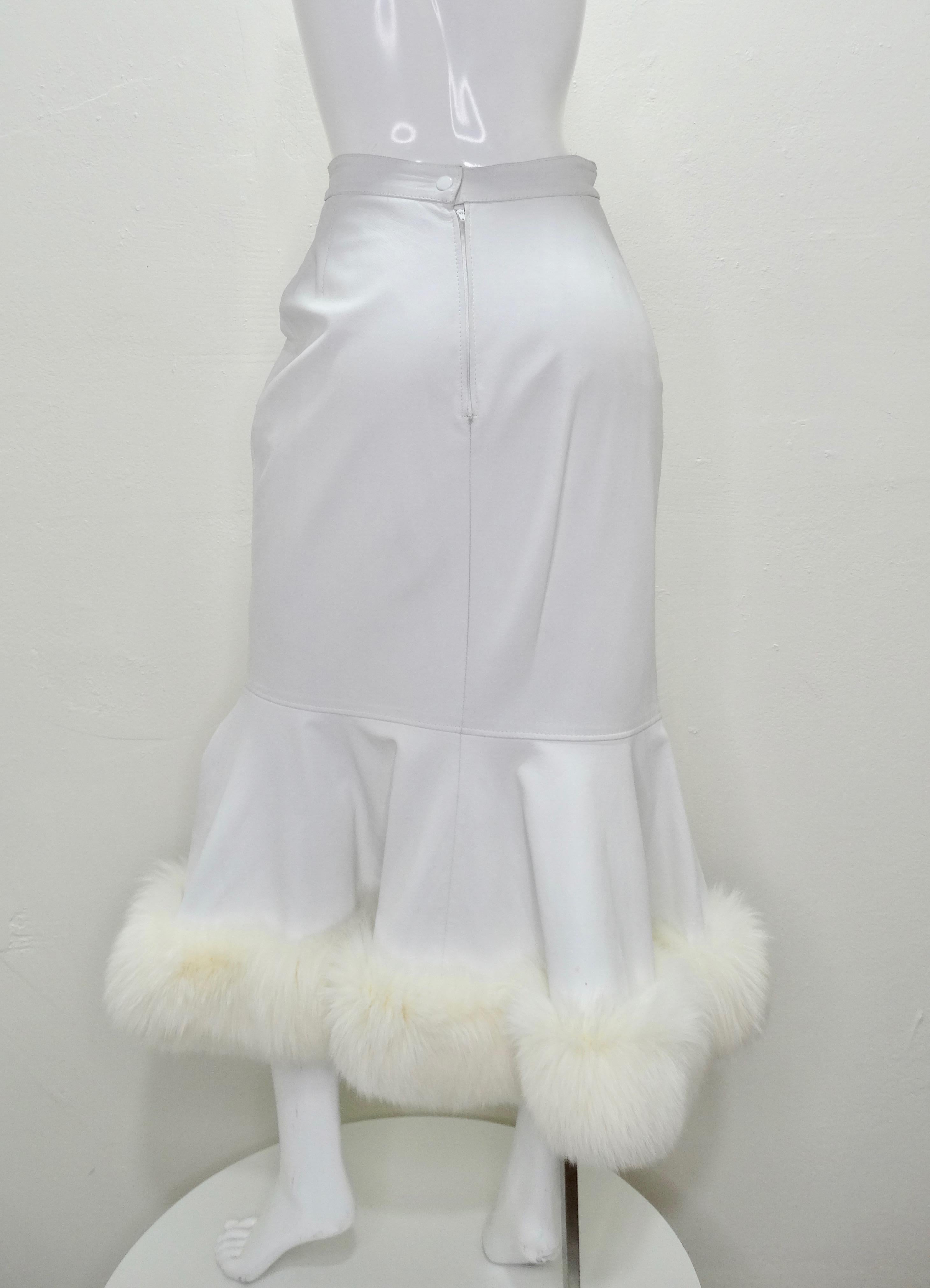 Gray Jean-Claude Jitrois Couture Leather Fur Trim Skirt  For Sale