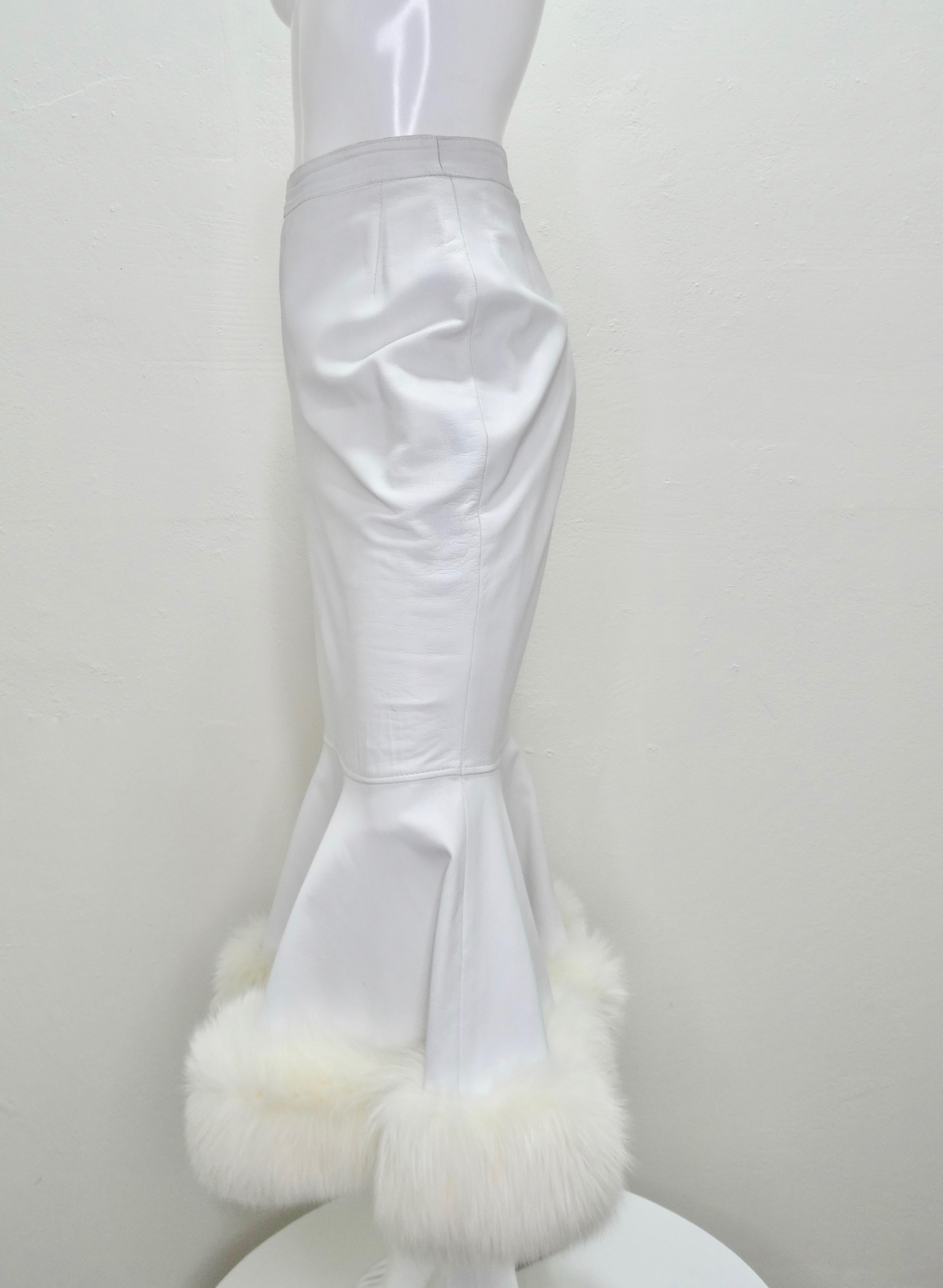 Jean-Claude Jitrois Couture Leather Fur Trim Skirt  For Sale 2