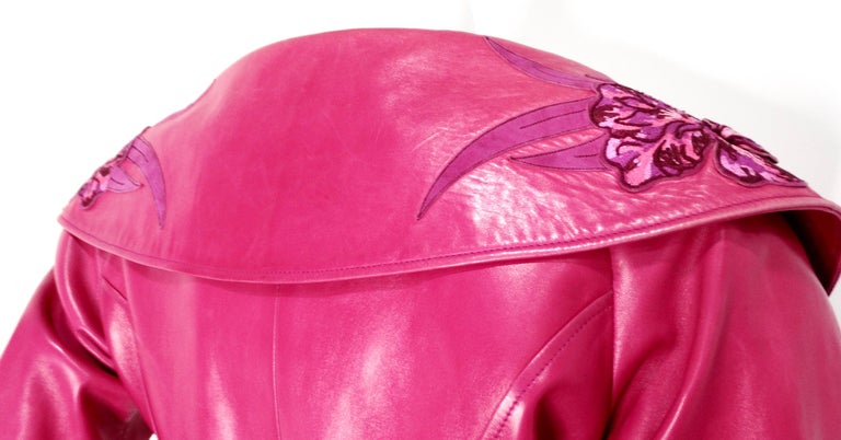 Jean Claude Jitrois Fuchsia Floral Leather Cropped Jacket circa 
