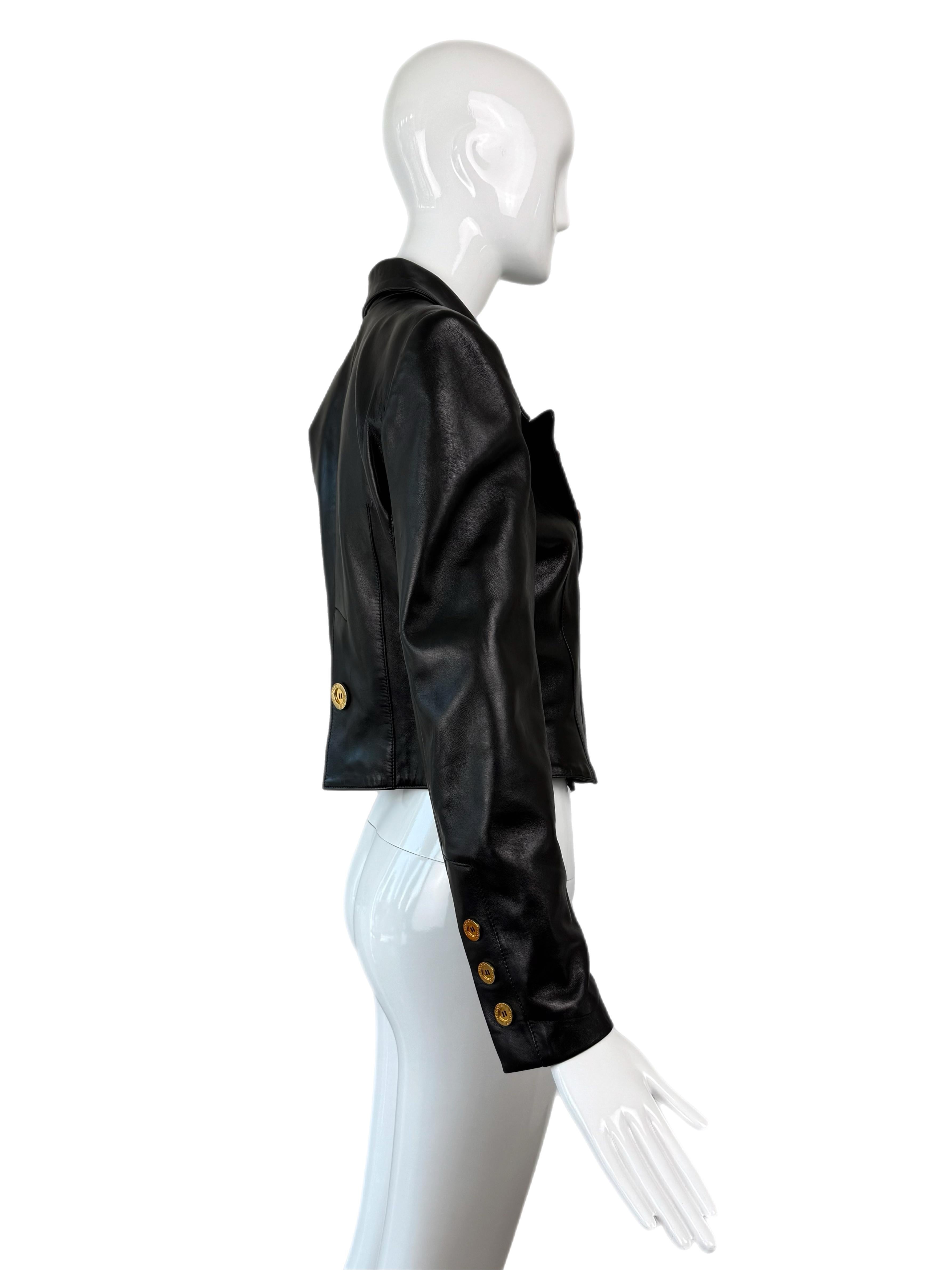 Jean-Claude JITROIS Late 80's/Early 90's Black Leather Jacket w. Gold Buttons For Sale 2