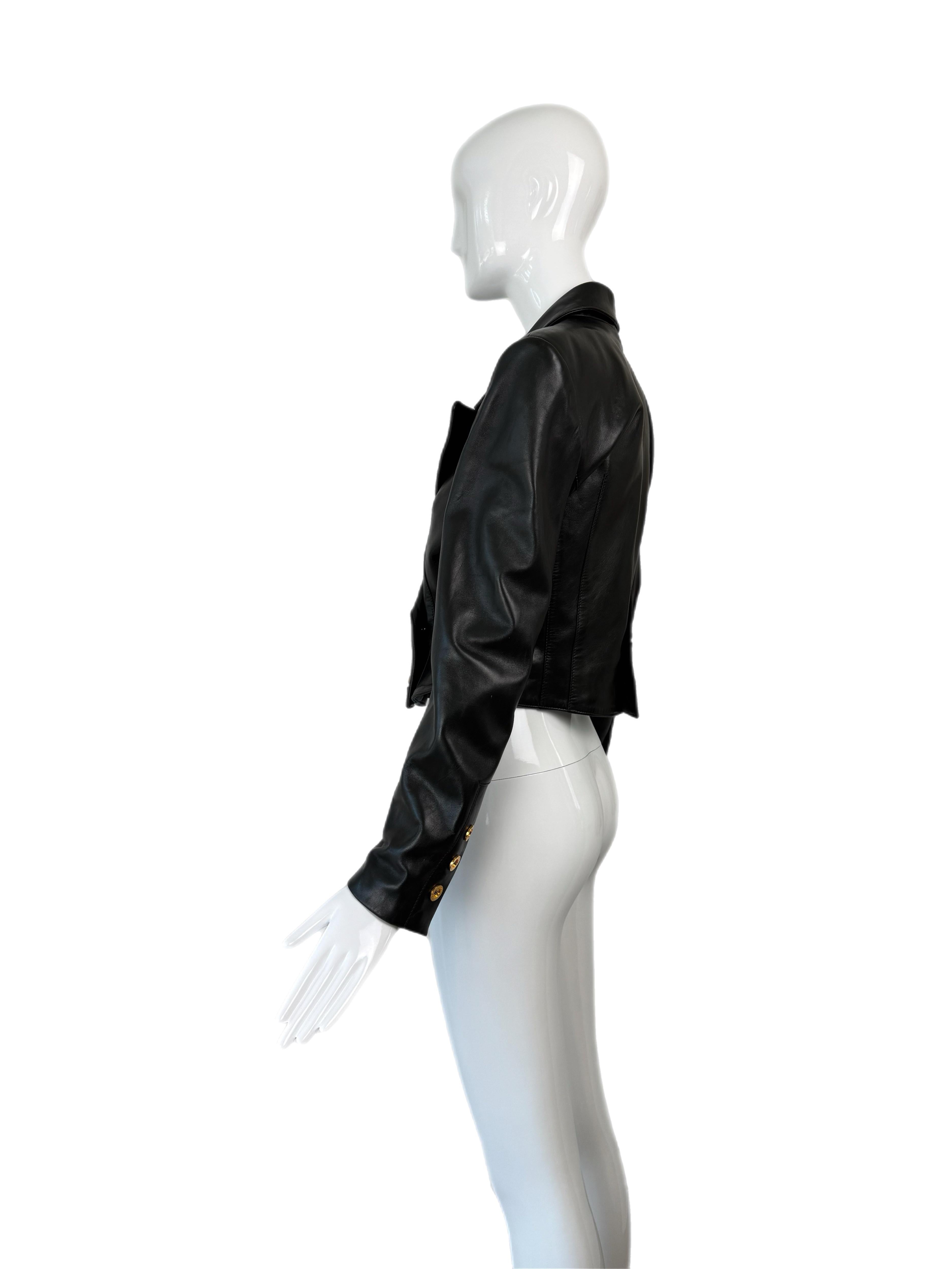 Jean-Claude JITROIS Late 80's/Early 90's Black Leather Jacket w. Gold Buttons For Sale 3