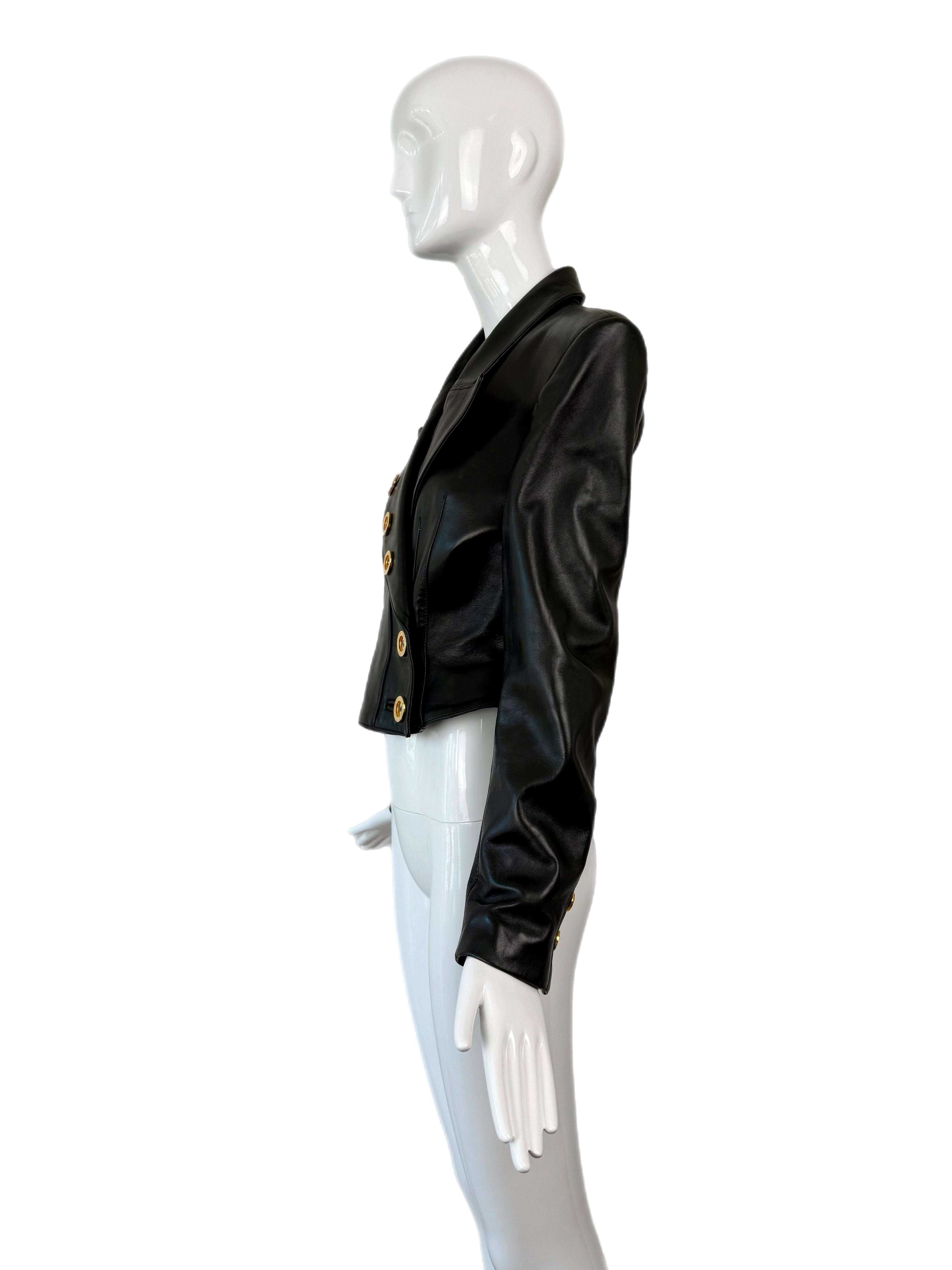 Jean-Claude JITROIS Late 80's/Early 90's Black Leather Jacket w. Gold Buttons For Sale 4