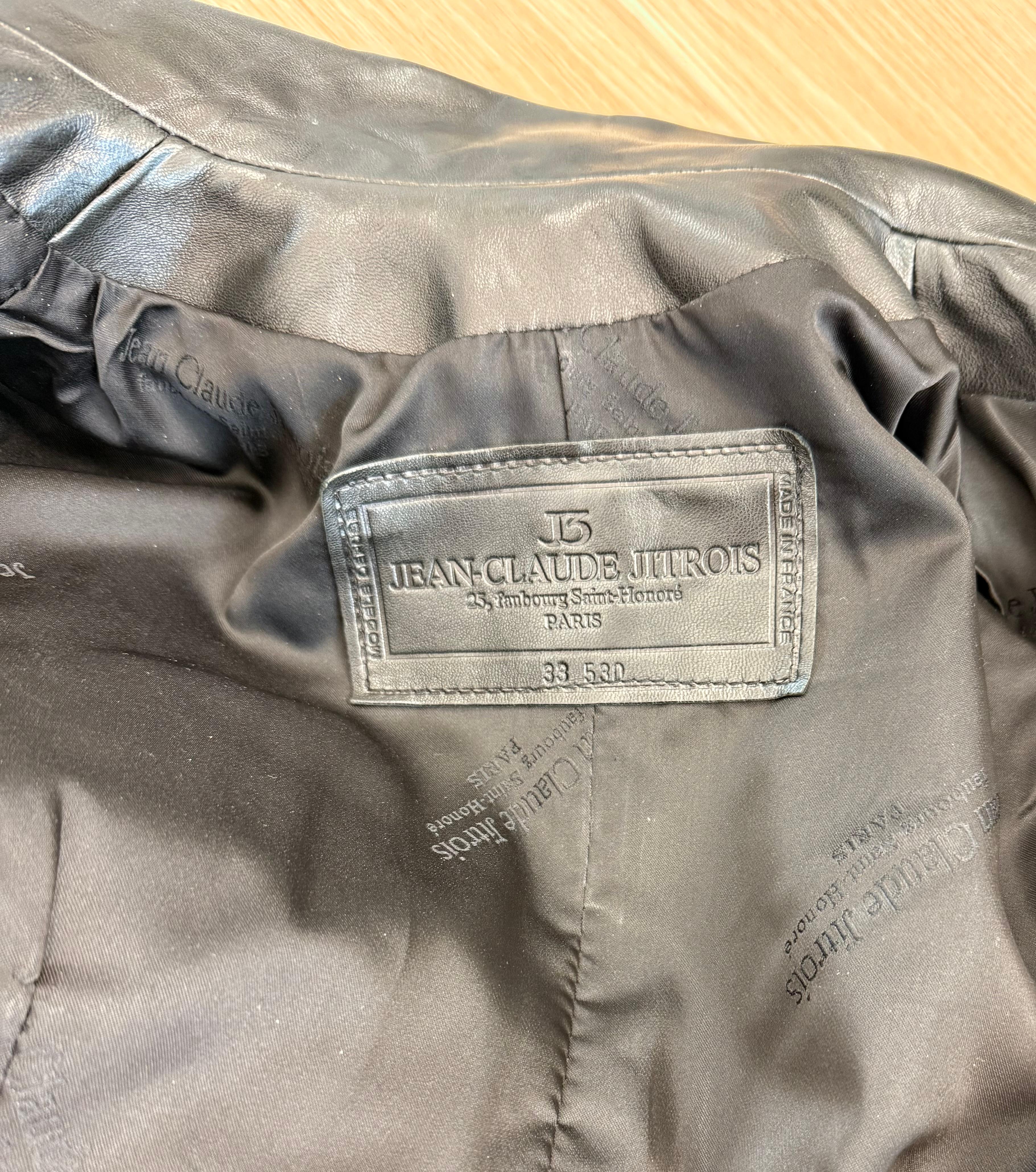 Jean-Claude JITROIS Late 80's/Early 90's Black Leather Jacket w. Gold Buttons For Sale 5