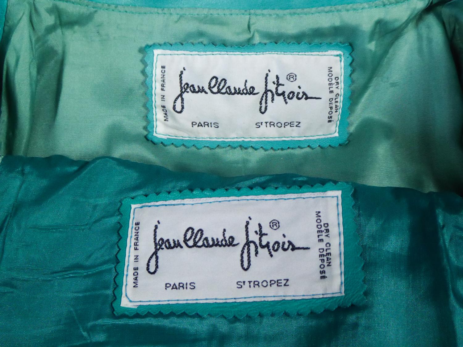 Bleu Jean-Claude Jitrois - Jupe et veste en cuir turquoise, automne 1985/1986 en vente