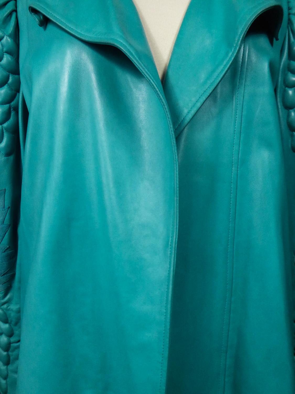 Women's A Jean-Claude Jitrois Skirt and Jacket in Turquoise Leather - Fall 1985/1986  For Sale