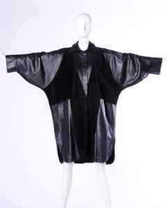Jean Claude Jitrois Vintage 1980s 80s Black Leather Batwing or Cocoon Coat