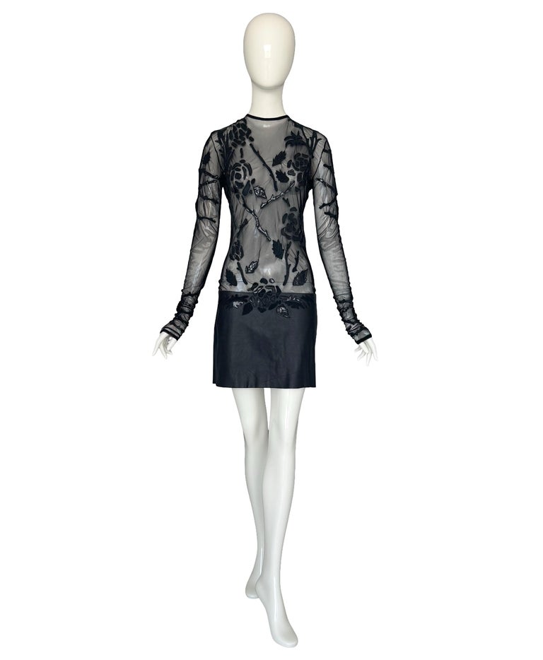 Jean-Claude Jitrois Vintage 2012 Collection Black Mesh Leather Embellished Dress