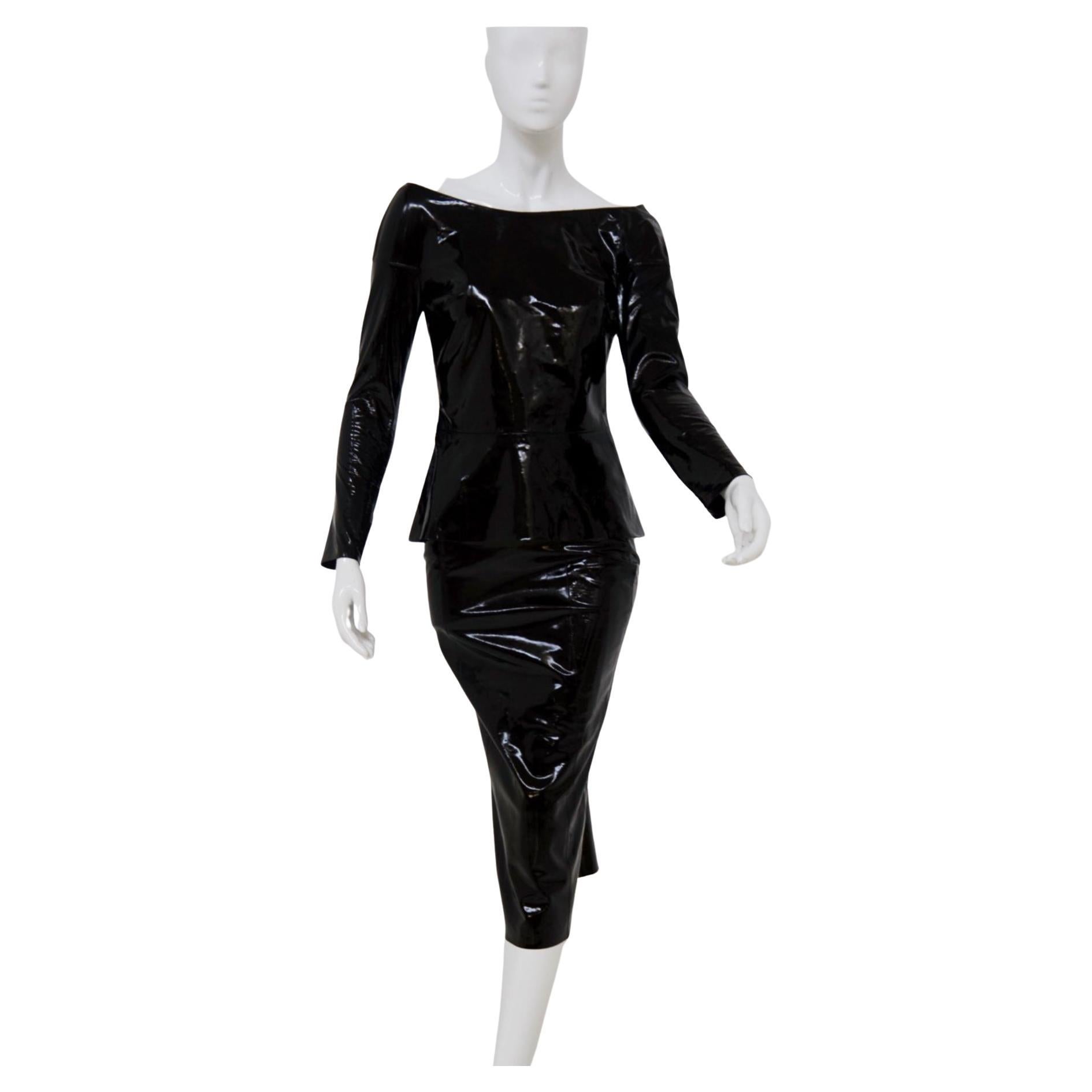 Jean-Claude Jitrois Vintage Black Latex Skirt Suit