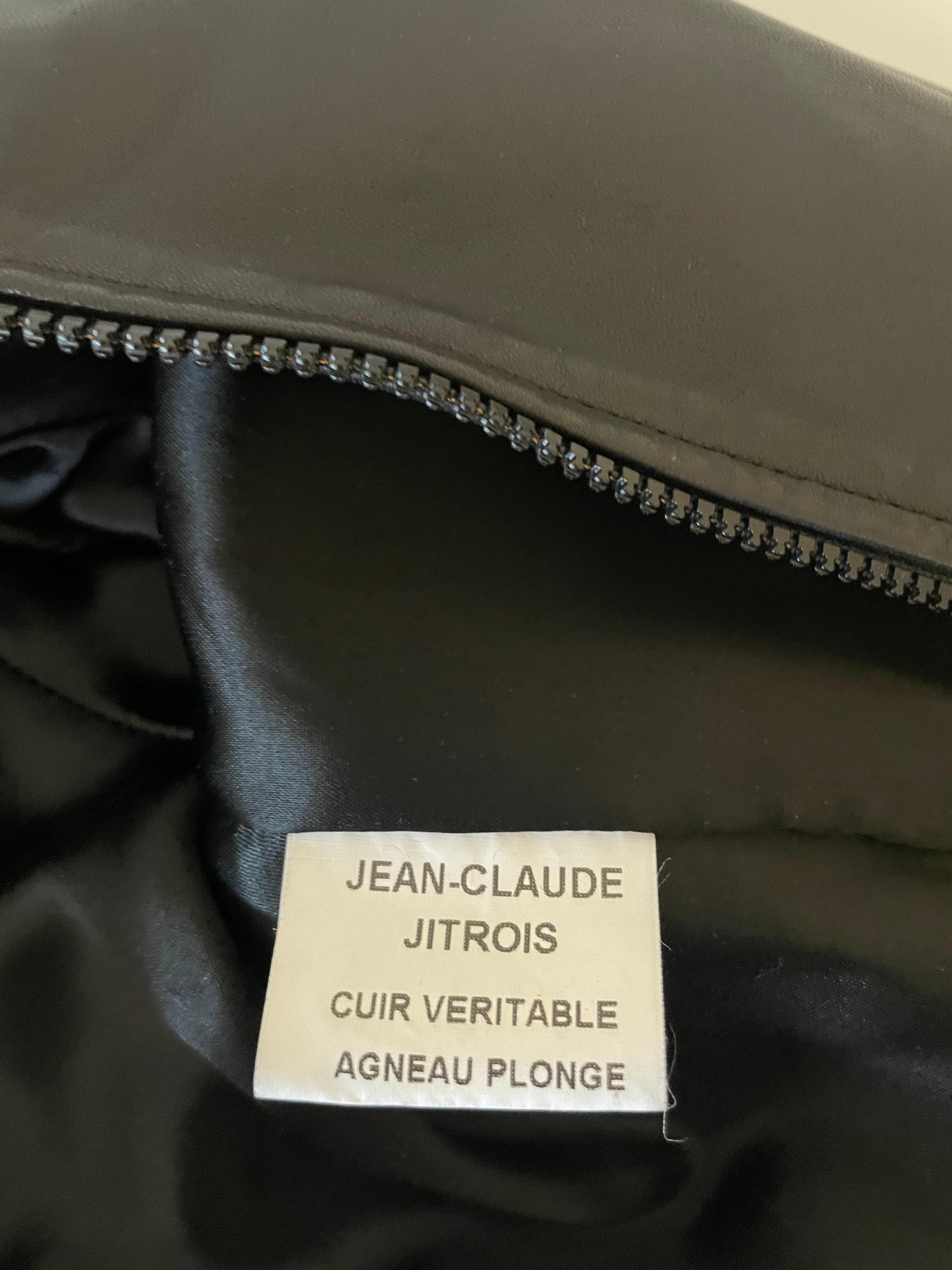 JEAN CLAUDE JITROIS Vintage cuir noir côtelé moto biker jacket IT38 S en vente 7