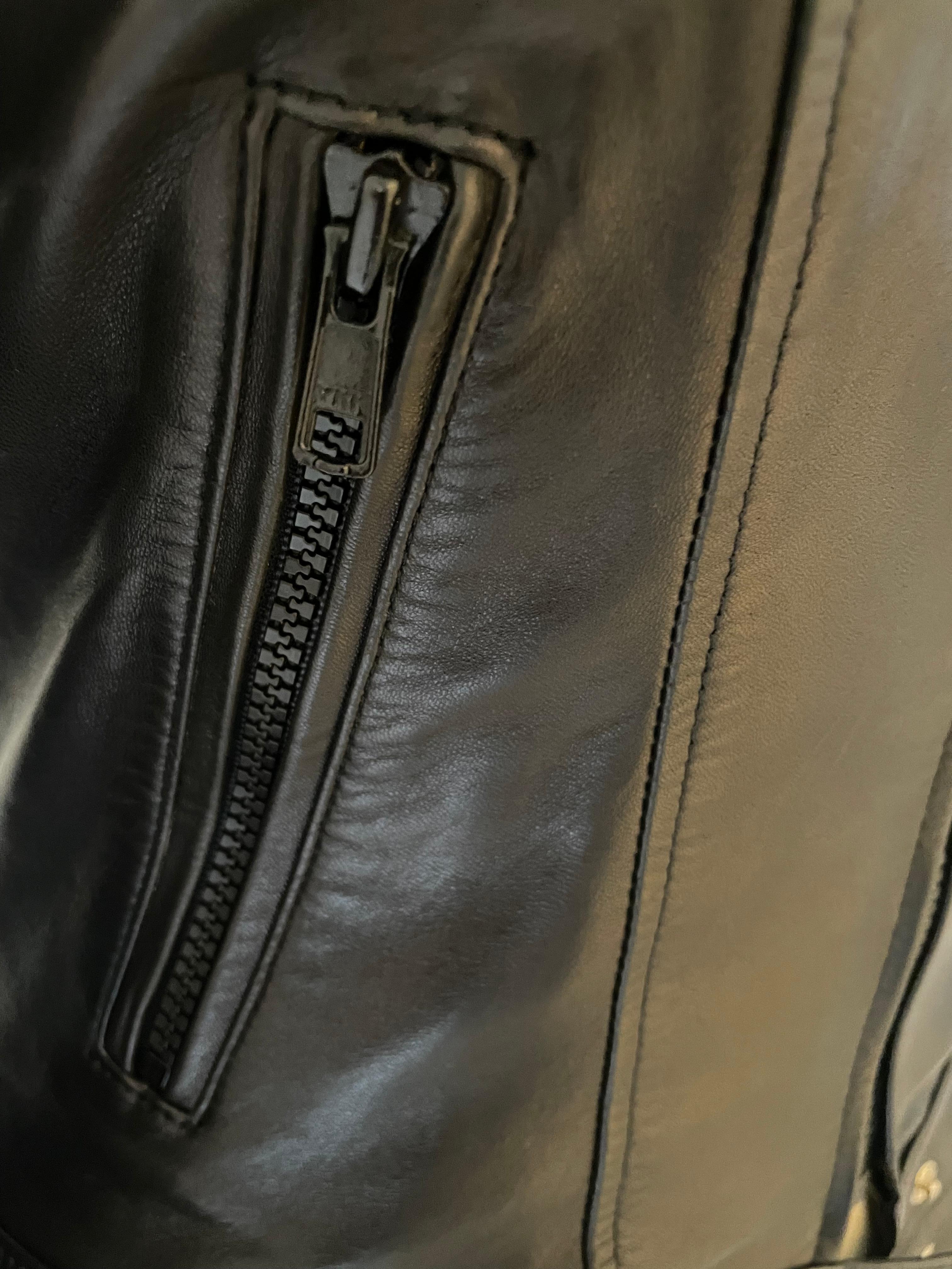 JEAN CLAUDE JITROIS Vintage black leather ribbed moto biker jacket IT38 S For Sale 3