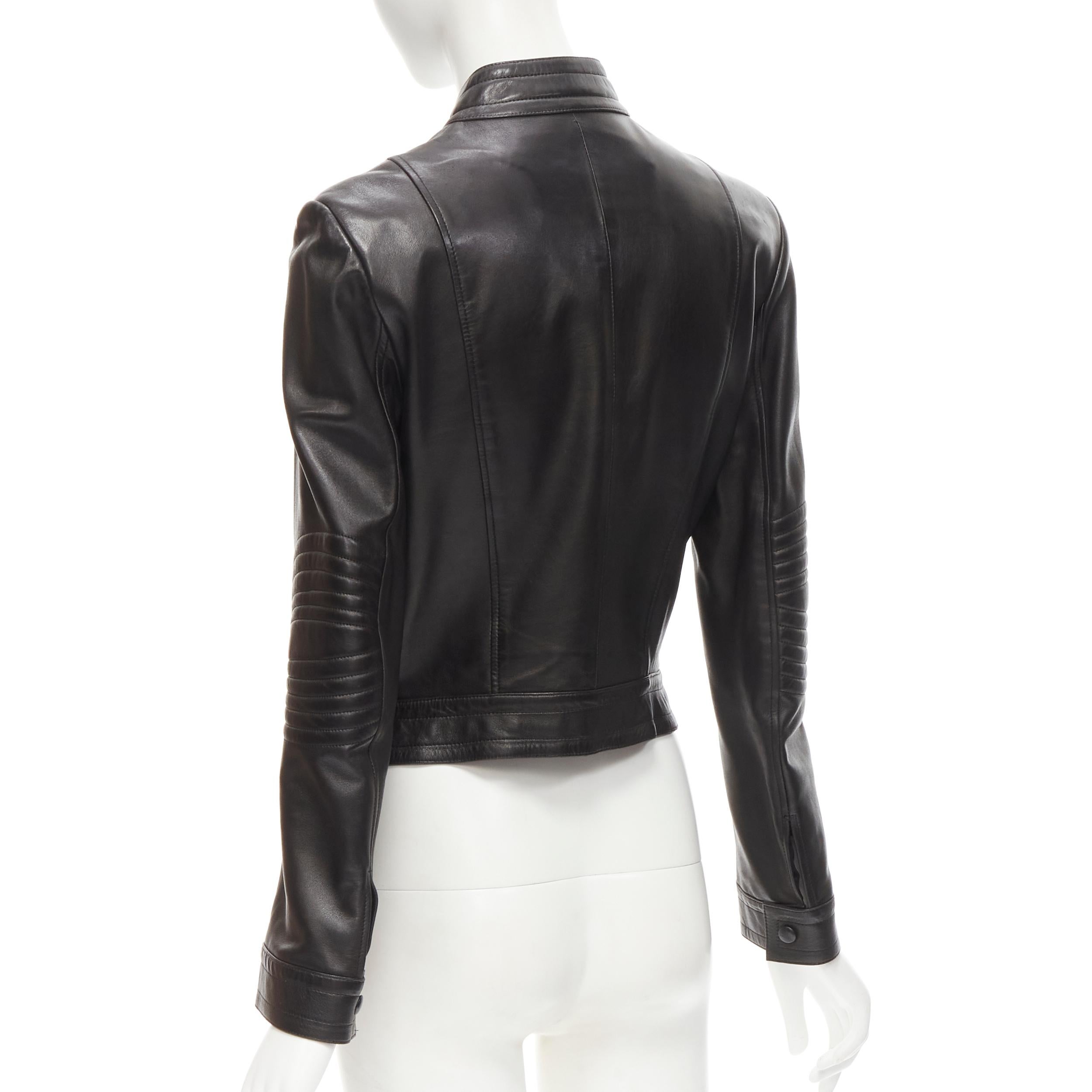 JEAN CLAUDE JITROIS Vintage black leather ribbed moto biker jacket IT40 S In Excellent Condition In Hong Kong, NT