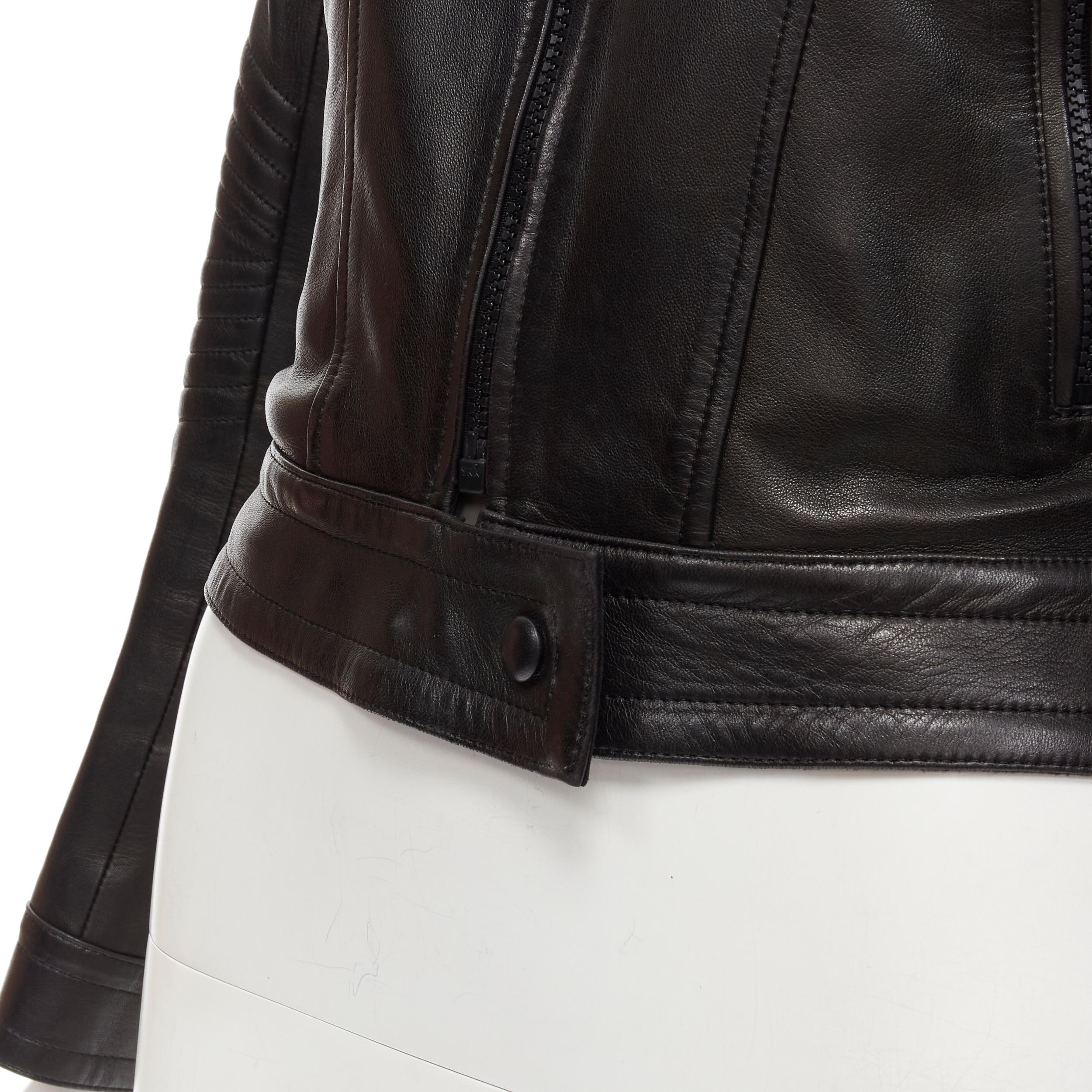 Women's JEAN CLAUDE JITROIS Vintage black leather ribbed moto biker jacket IT40 S