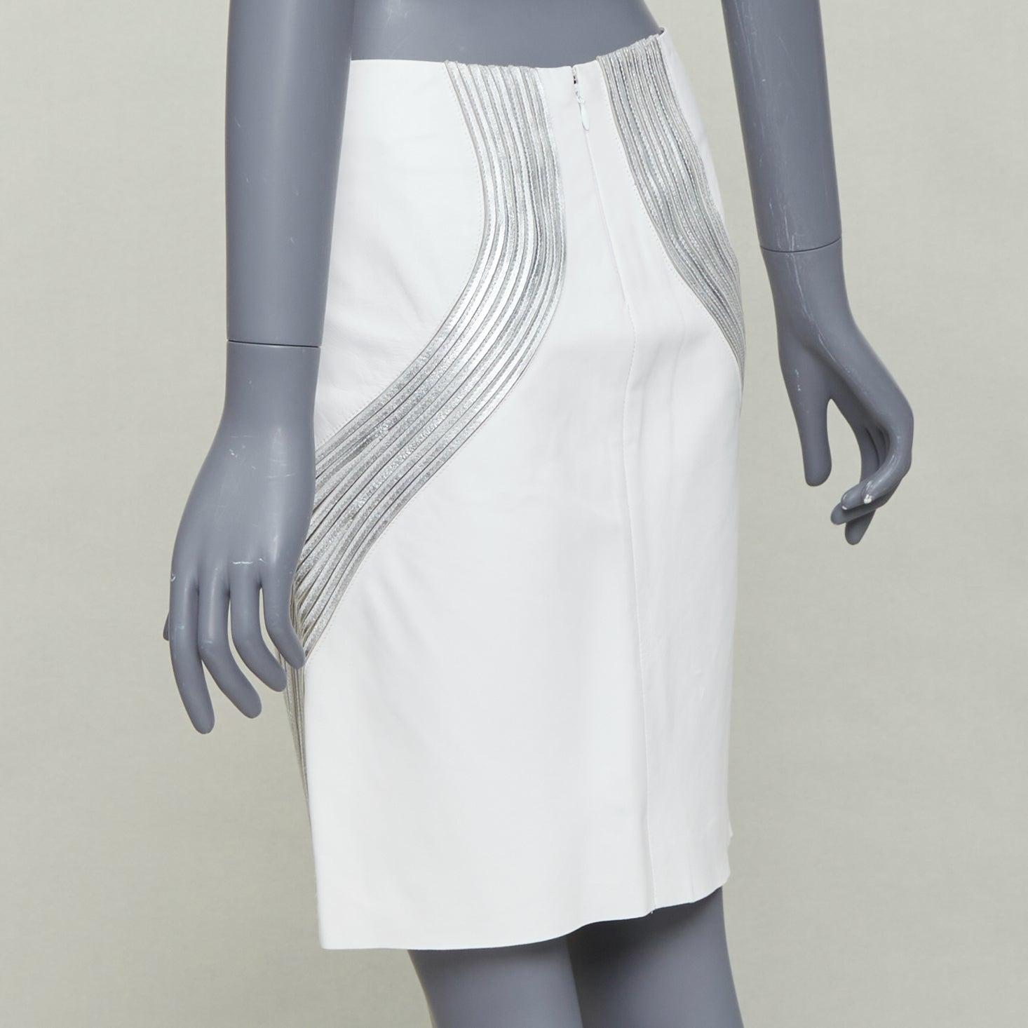 JEAN CLAUDE JITROIS white  leather silver silk applique pencil skirt IT36 XXS For Sale 1