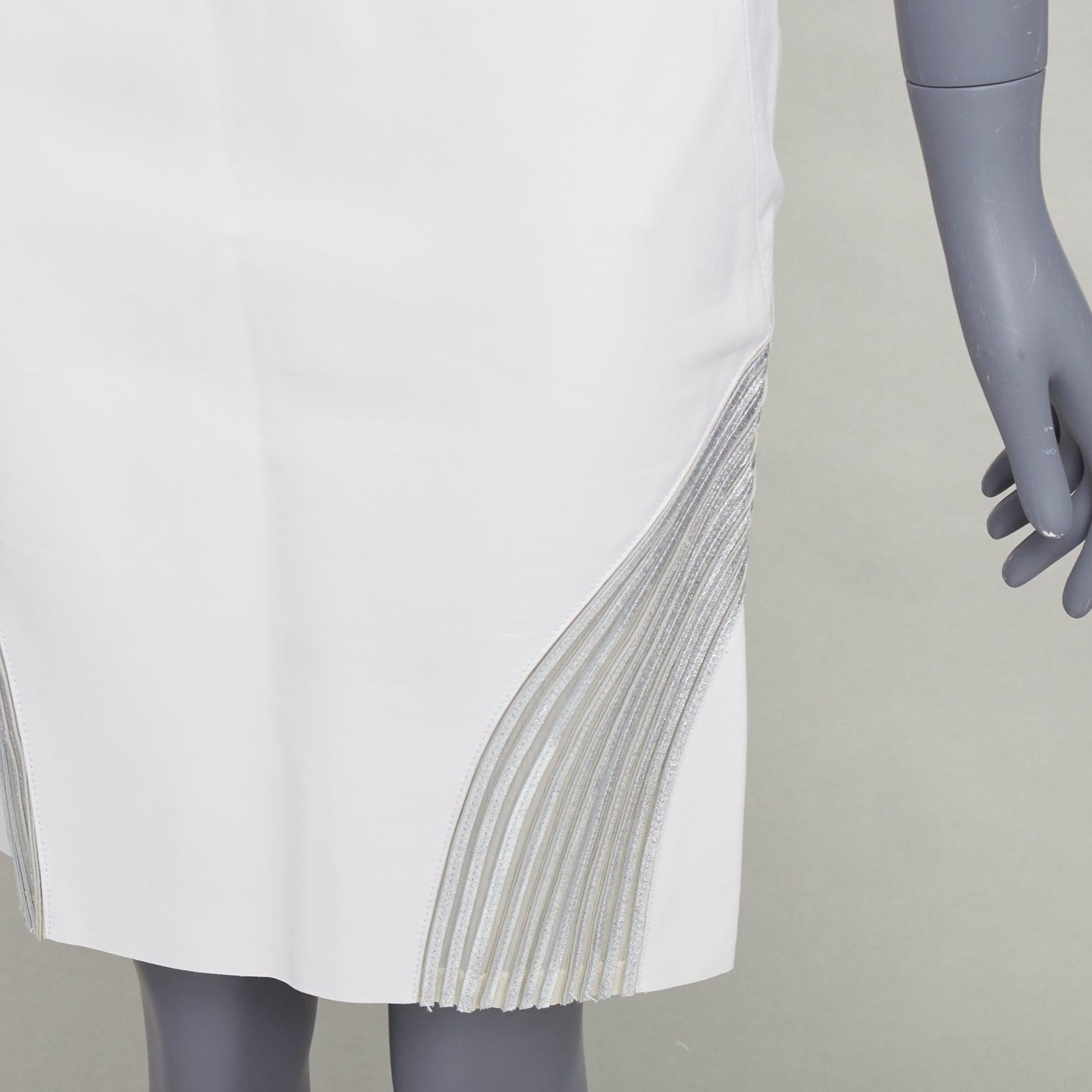 JEAN CLAUDE JITROIS white  leather silver silk applique pencil skirt IT36 XXS For Sale 2